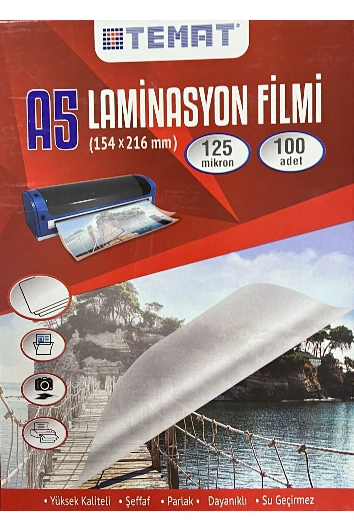 Temat A5 Laminasyon Filmi (154 x 216MM) 125 Mikron 100'LÜ Kutu