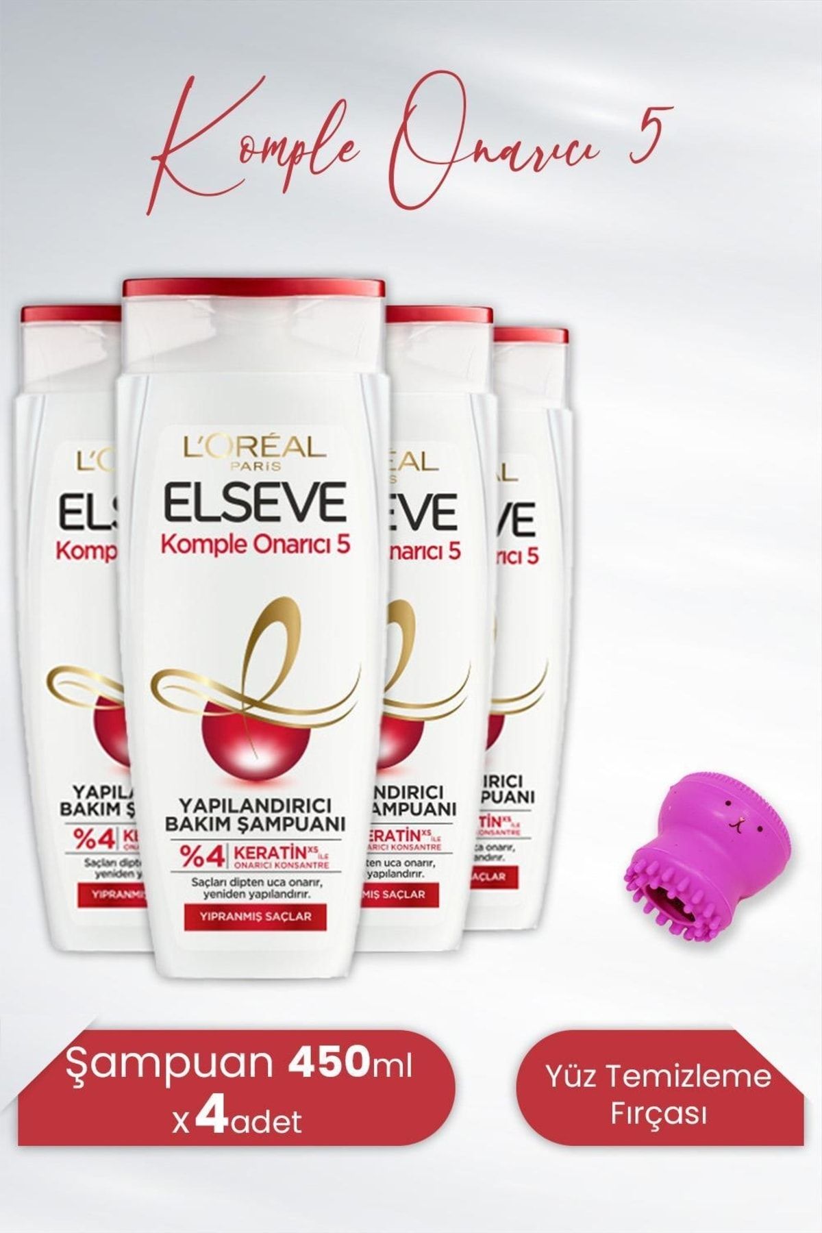 Elseve Komple Onarıcı 5 Yapılandırıcı Şampuan 450 Ml X 4 Adet Ve Tarko Lionesse Yüz Temizleme Fırças
