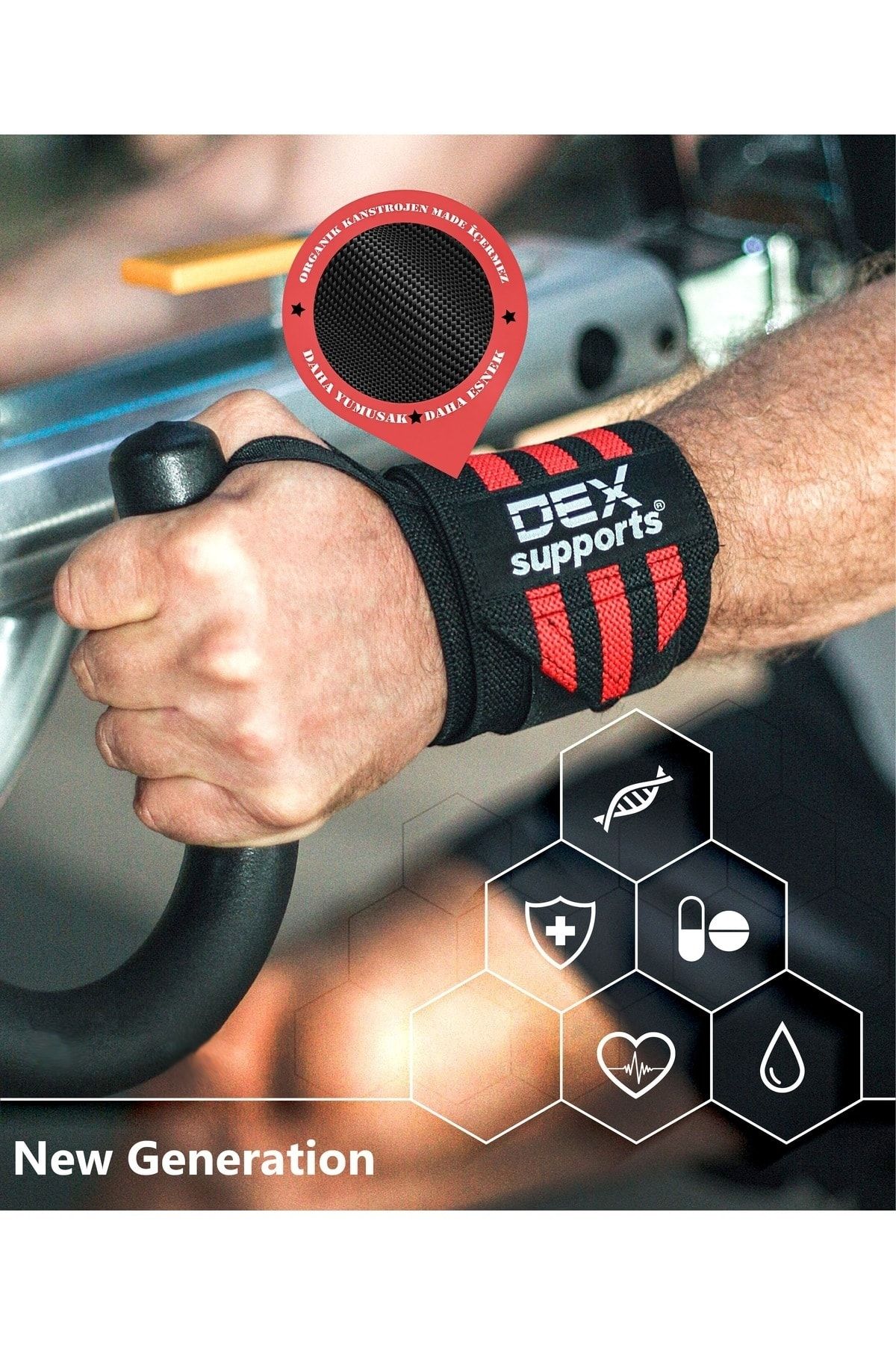 Dex Supports Lasting Energy Kırmızı Siyah Wrist Wrap Bilek Destekleyici Bilek Sargısı
