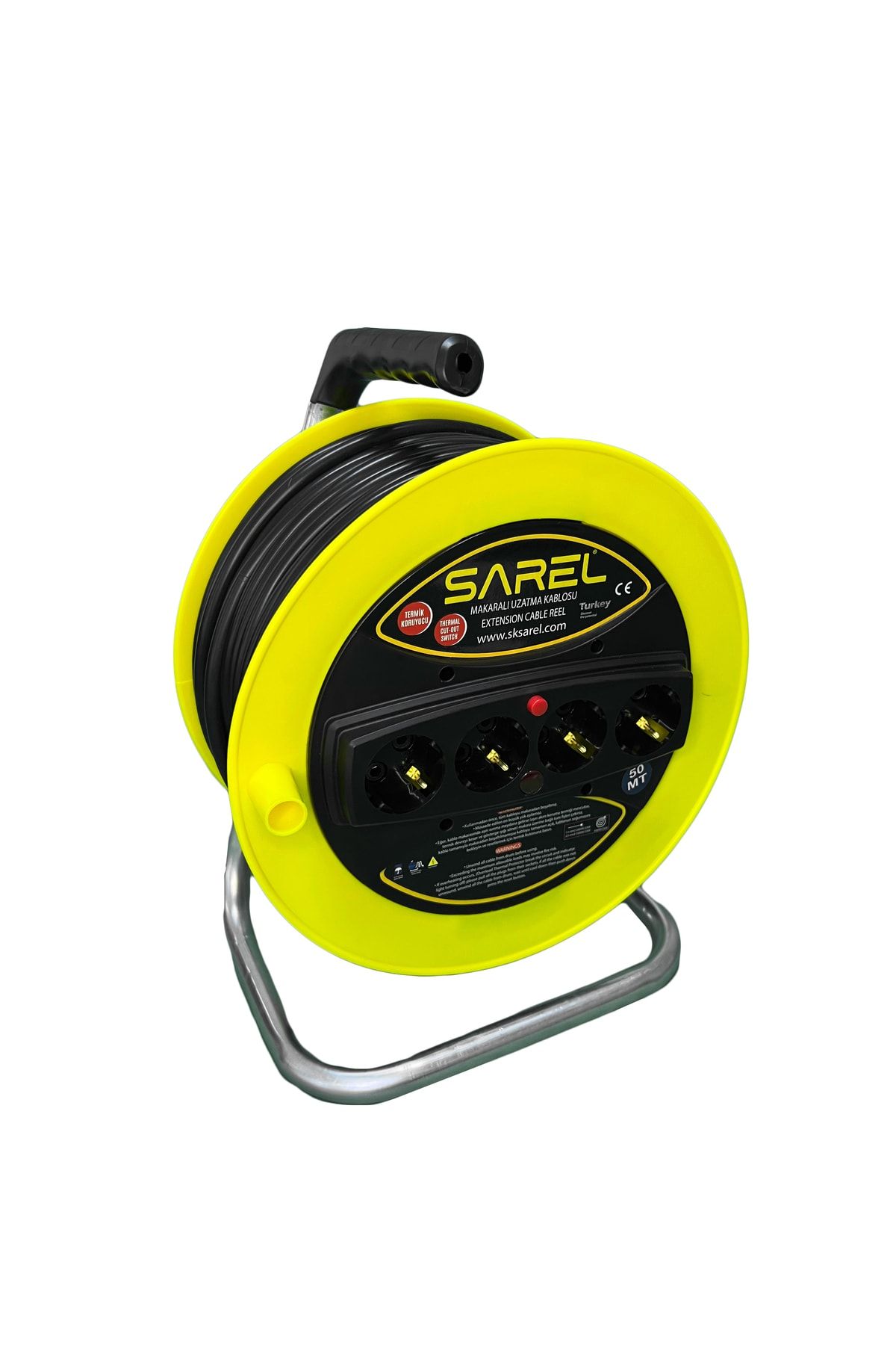 SAREL Termal Sigortalı 3*2.5mm2 50 Mt Makaralı Uzatma Kablosu Sarı