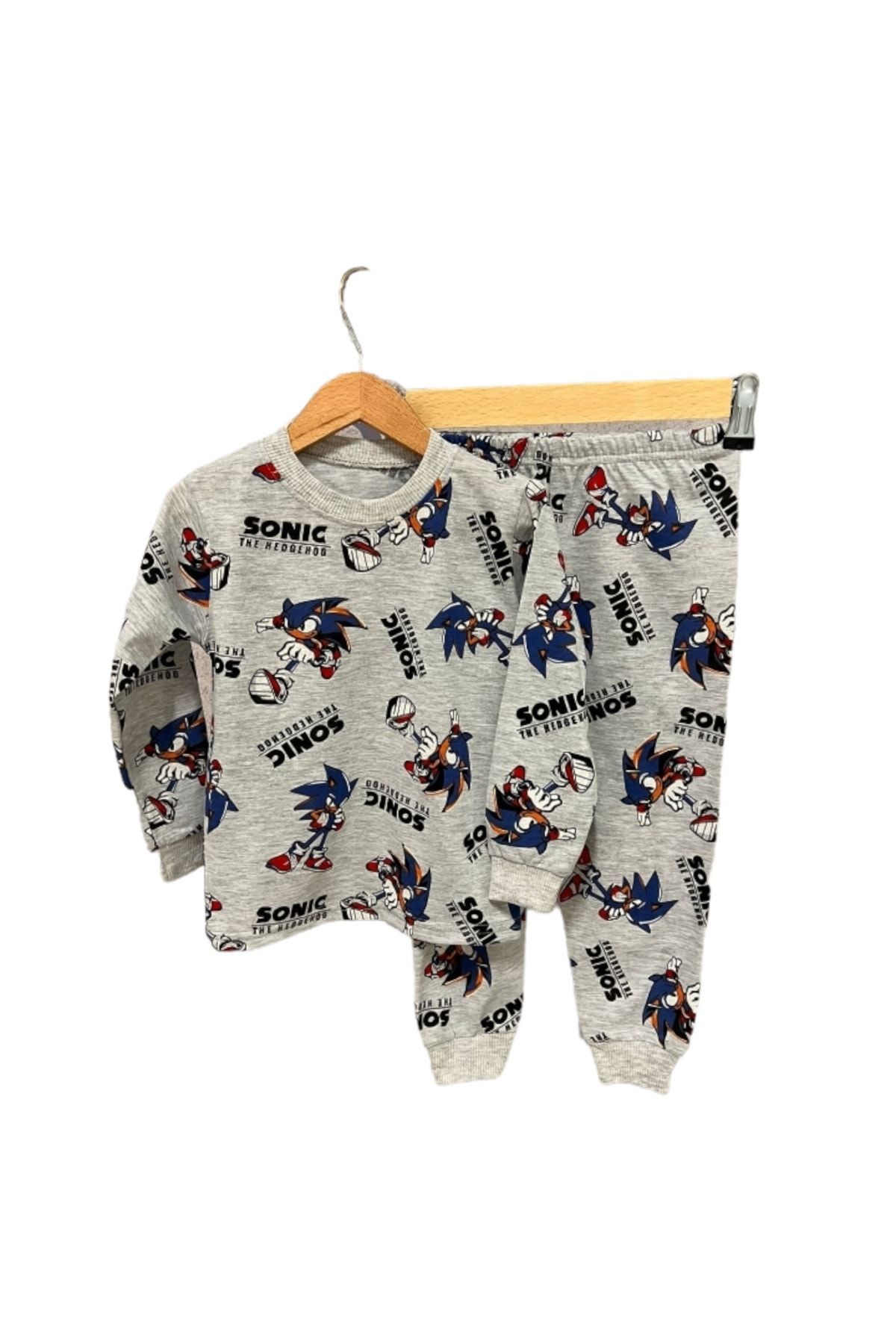 By Cwhr %100 Pamuk Sonic Baskılı Erkek Çocuk Pijama Takımı Uzun Kollu Mevsimlik Erkek Çocuk Pijama Takımı