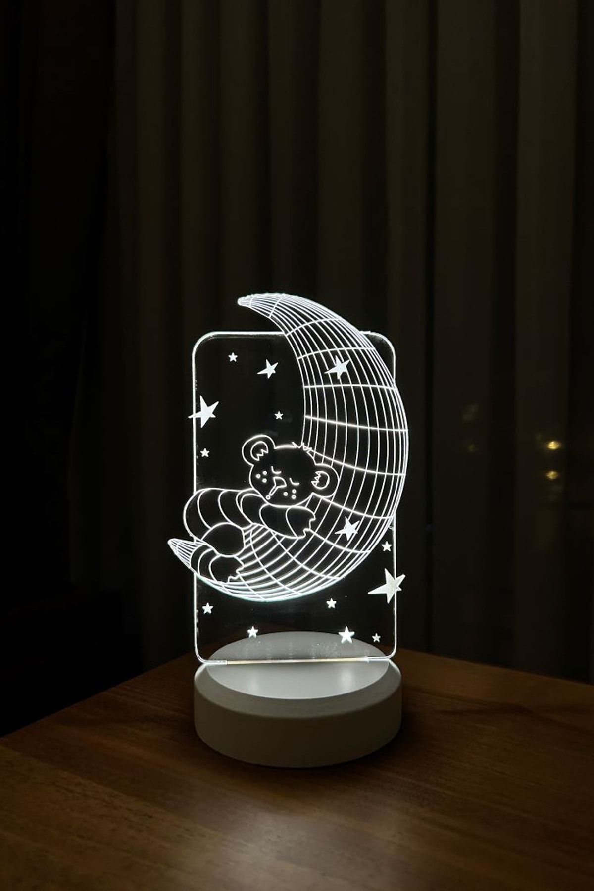 BY-LAMP Ay Dede Figürlü Led Masa Lambası | Gün Işığı Renk | Ahşap Beyaz Taban