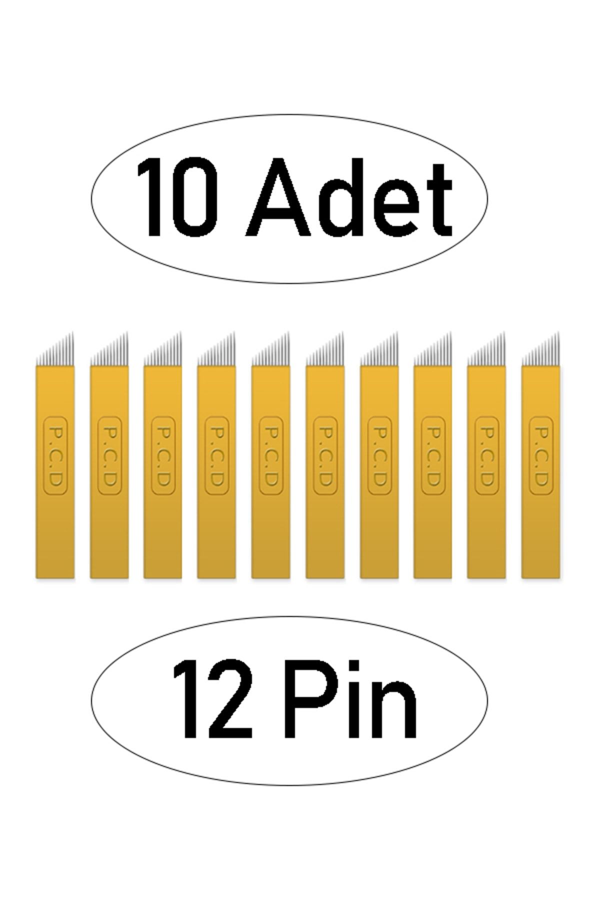ARMONİKONYA 10 Adet 12 Pin Sarı Pcd Microblading P.c.d Gold Kalıcı Makyaj Iğnesi Microblading Iğne 0,25 Mm
