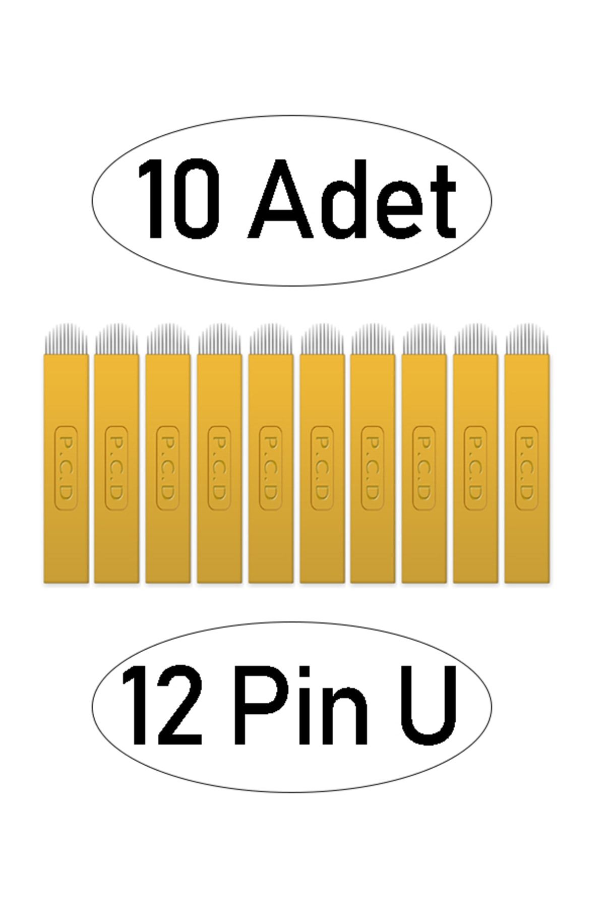 ARMONİKONYA 10 Adet 12 Pin U Sarı Pcd Microblading P.c.d Gold Kalıcı Makyaj Iğnesi Microblading Iğne 0,25 Mm