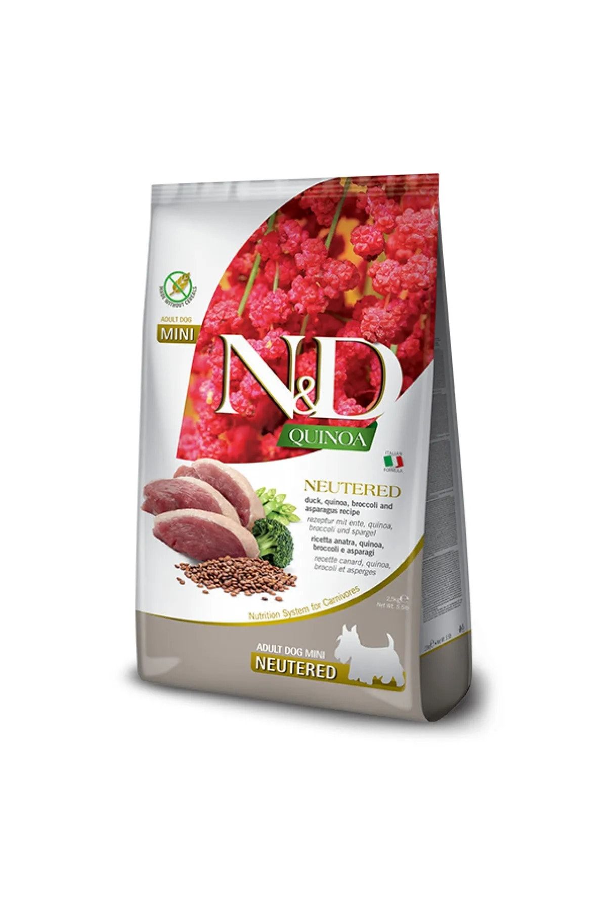 N & D Quinoa Tahılsız Köpek Ördek, Brokoli & Kuşkonmaz Kısırlaştırılmış Yetişkin Mini 2.5 kg