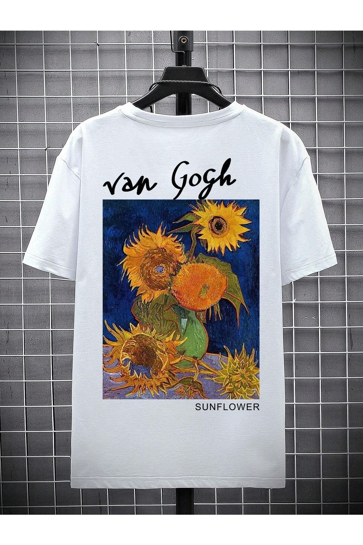 VBSVİBES Unisex Beyaz Oversize Van Gogh Baskılı Örme T-shirt