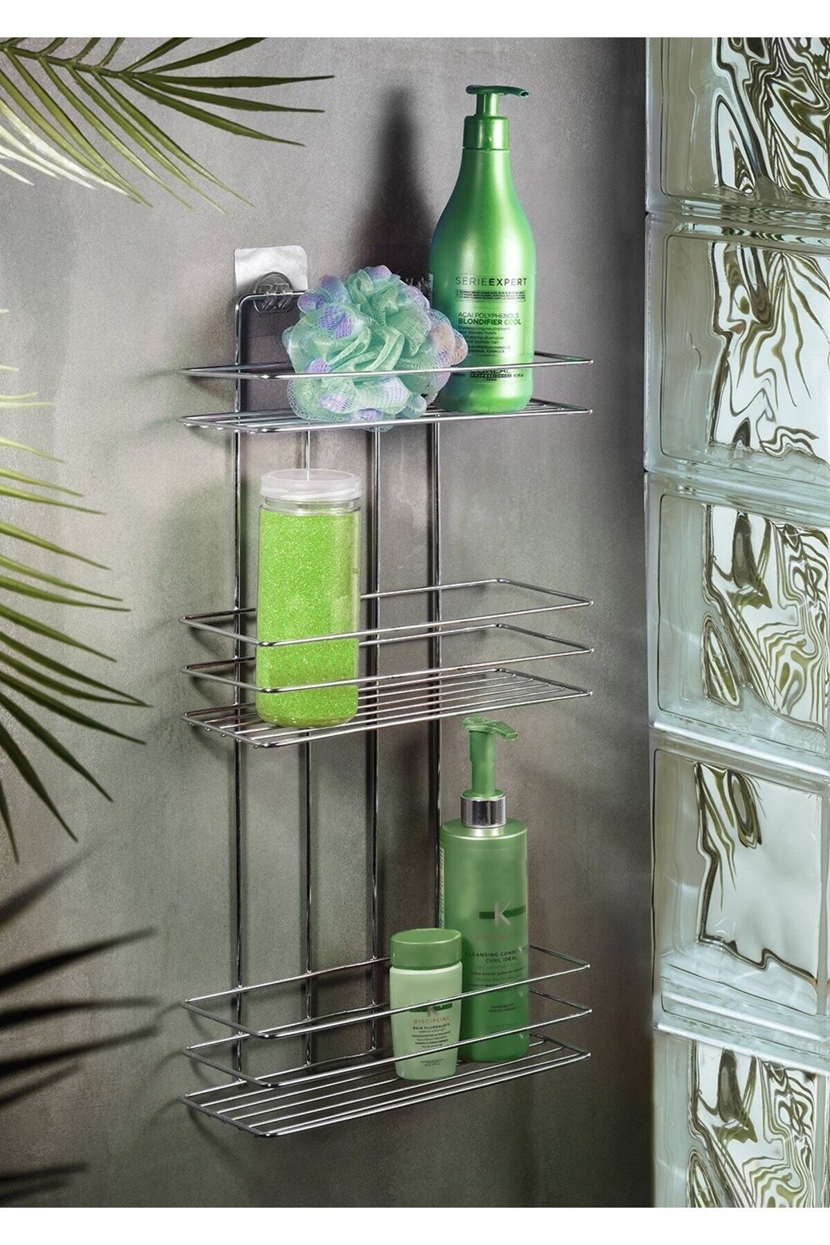 Sas Haus Yapışkanlı Düz Banyo Düzenleyici Şampuanlık Duş Rafı Krom Tş-03