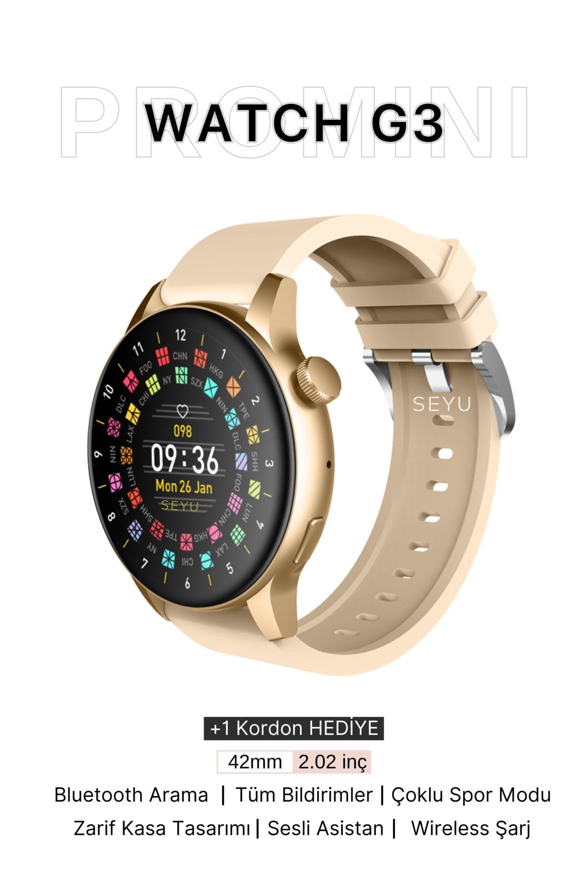 SEYUWATCH Watch G3 Pro Mini Akıllı Saat 42mm İphone Android Tüm Telefonlara Uyumlu Smartwatch