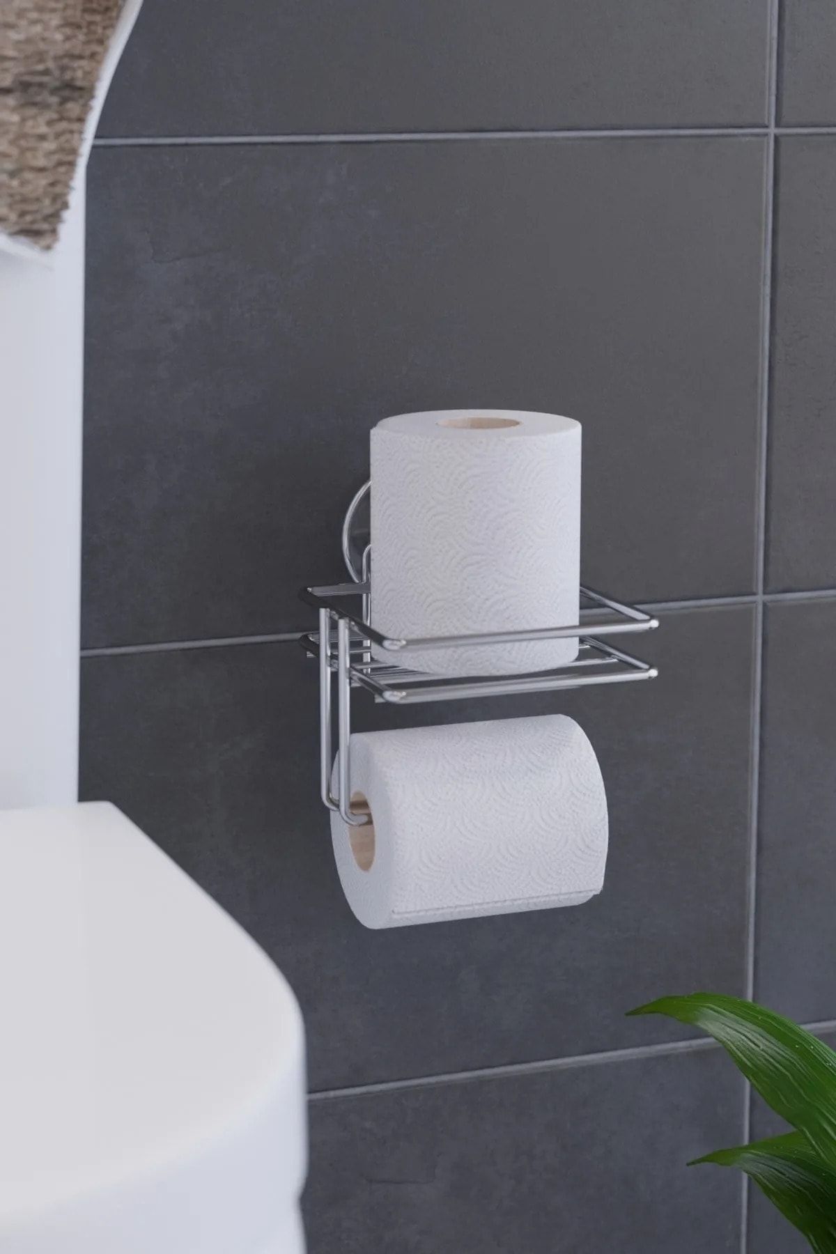 SUNTEL BANYO VE MUTFAK AKSESUARLARI Vakumlu Yapışkanlı Yedekli Tuvalet Kağıtlığı, Banyo Düzenleyici, Tuvalet Kağıdı Askısı