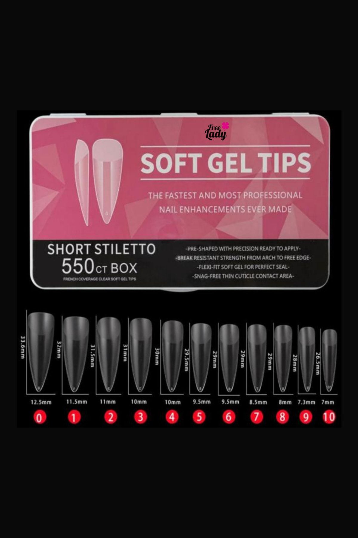 FREELADY Protez Tırnak Soft Jel Tips 550’li Short Stiletto Yeni Sistem