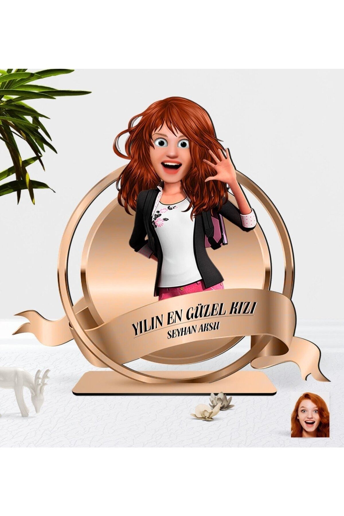 Bk Gift Kişiye Özel Kadın Animasyon Karikatürlü 3D Ahşap Biblo Plaket-16