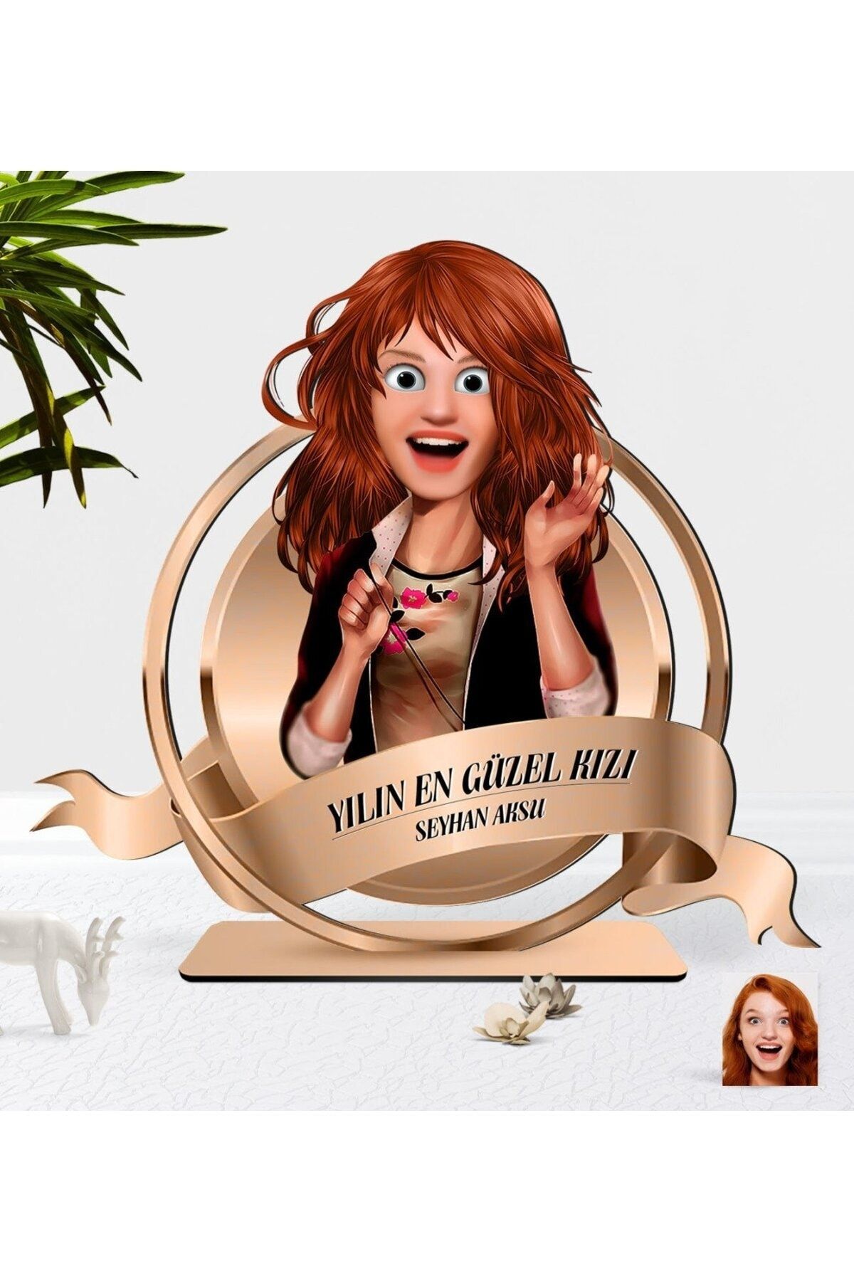 Bk Gift Kişiye Özel Kadın Animasyon Karikatürlü 3D Ahşap Biblo Plaket-20