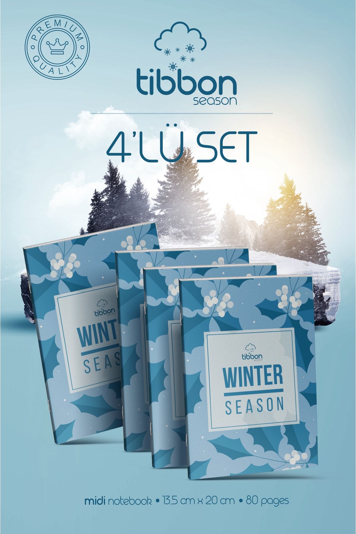 Tibbon Winter Season Midi Defter Dikişli 4'lü Set