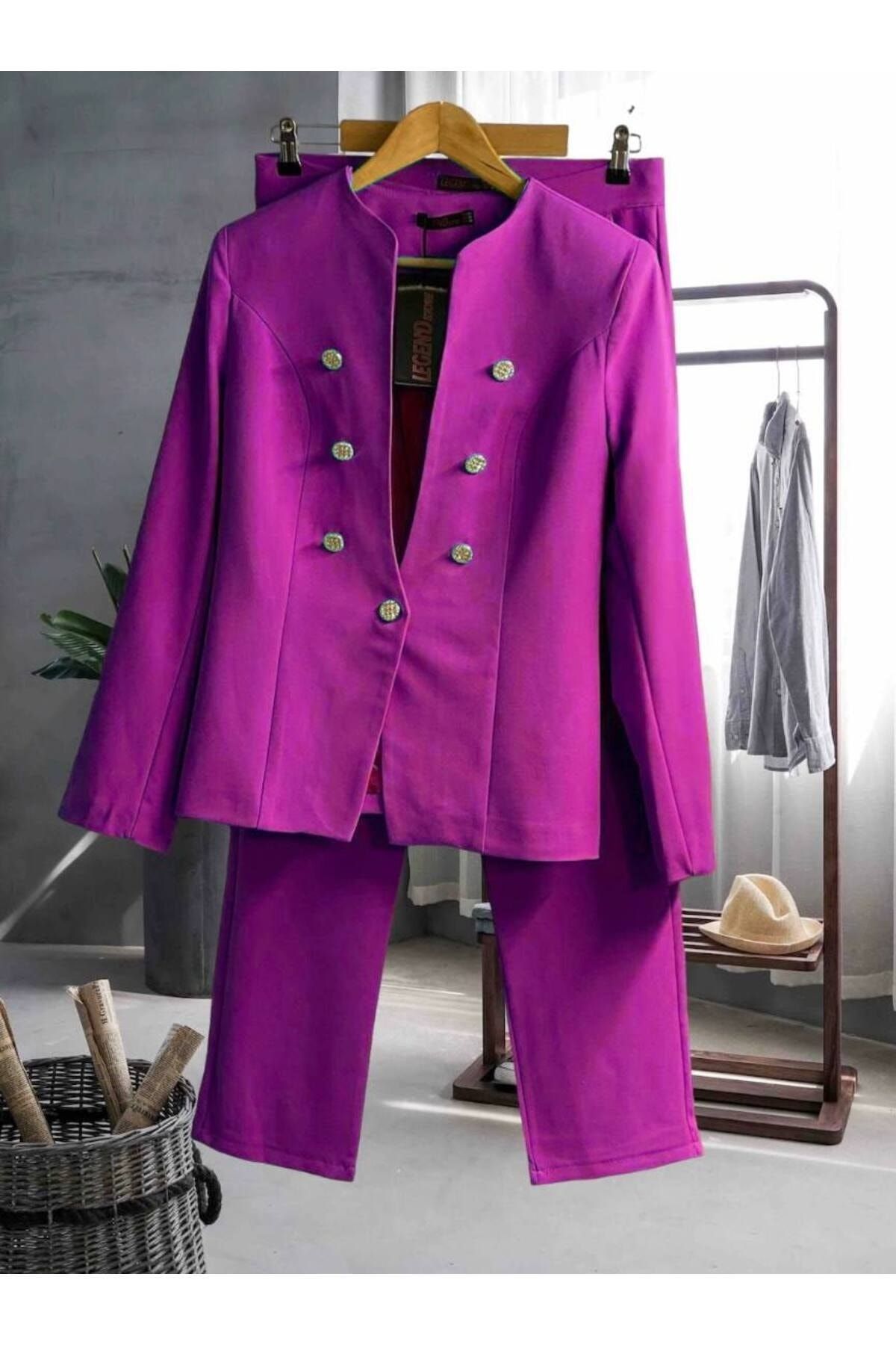Legend store Dört Mevsim Çoklu Renkler Boyunca Düğmeli Kadın Takım Elbise Gömlek Ve Pantolon Seti