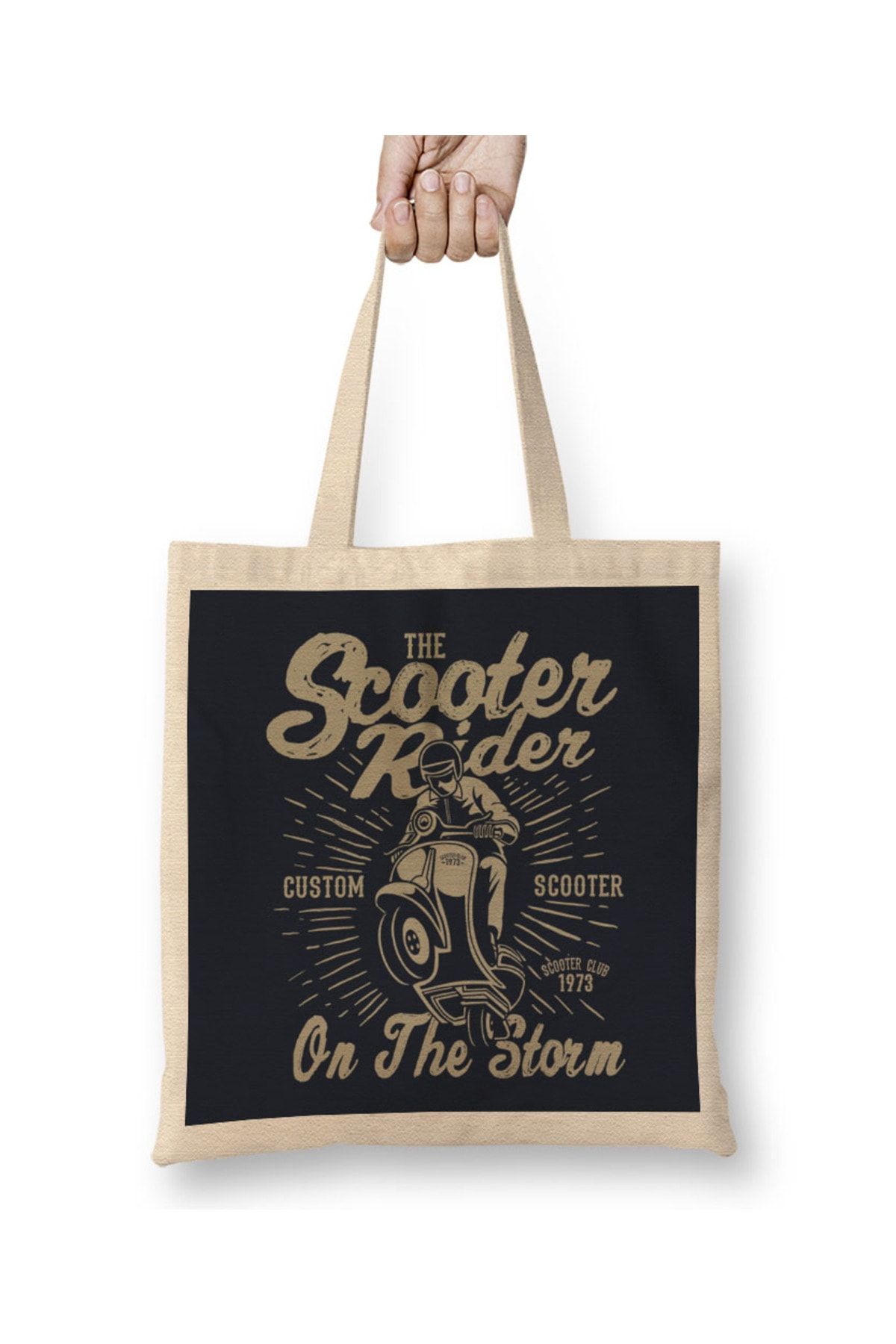Baskı Dükkanı Scooter Rider On The Storm Bez Çanta Uzun Saplı
