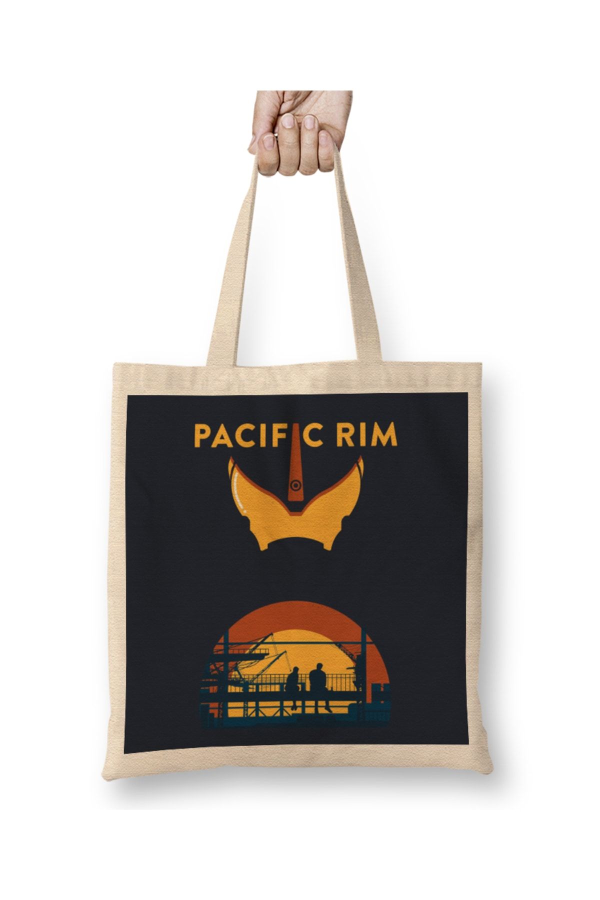 Baskı Dükkanı Pacific Rim Minimalist Bez Çanta Uzun Saplı