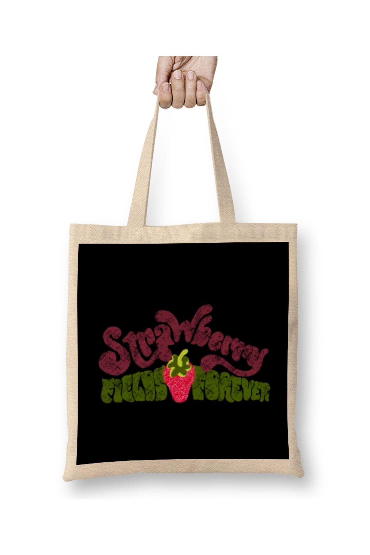 Baskı Dükkanı Strawberry Fields Forever 01 Bez Çanta Uzun Saplı