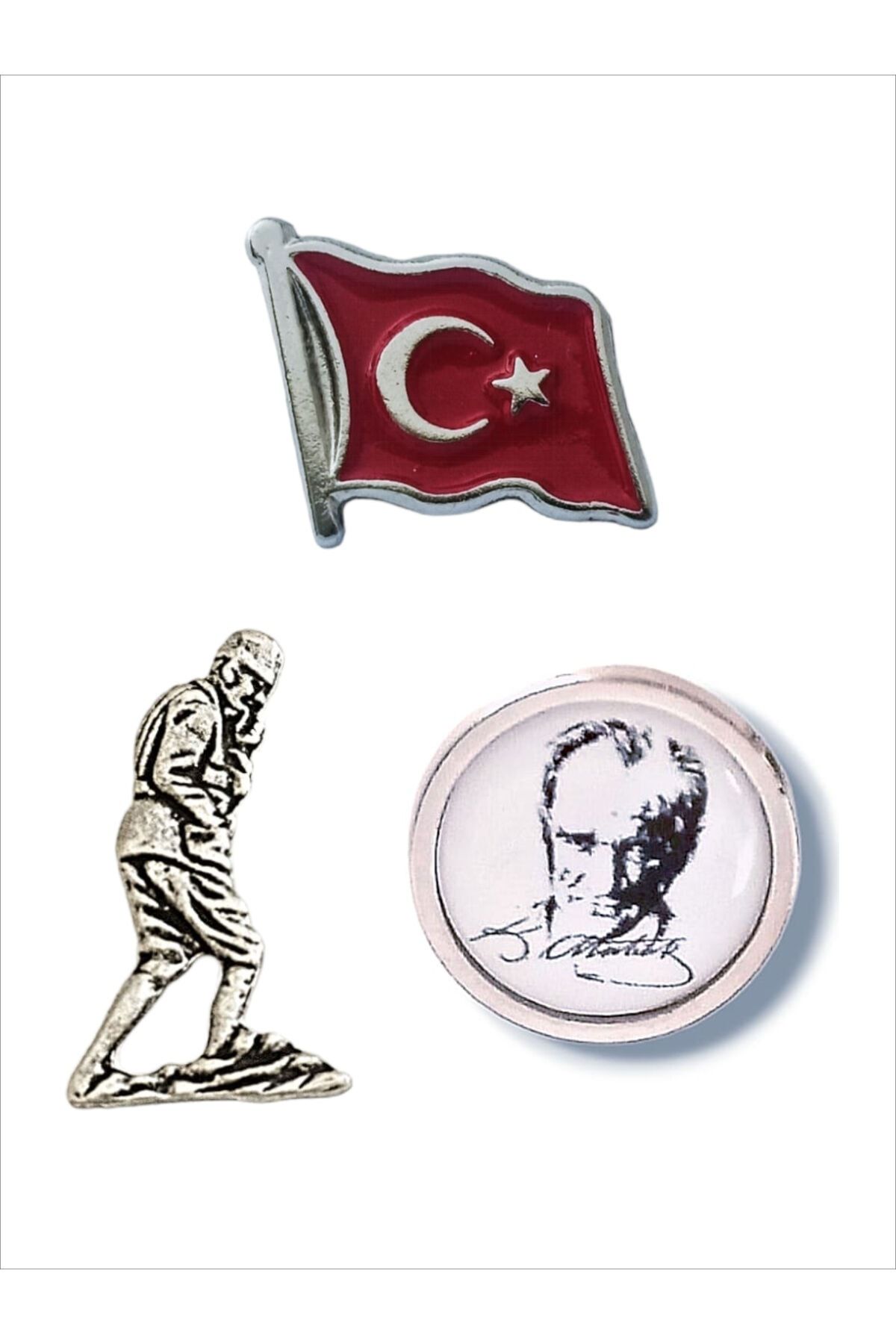 YÖRÜK TASARIM Türk Bayrağı & Atatürk Kocatepe & Atatürk Damla Mine Yaka Rozeti