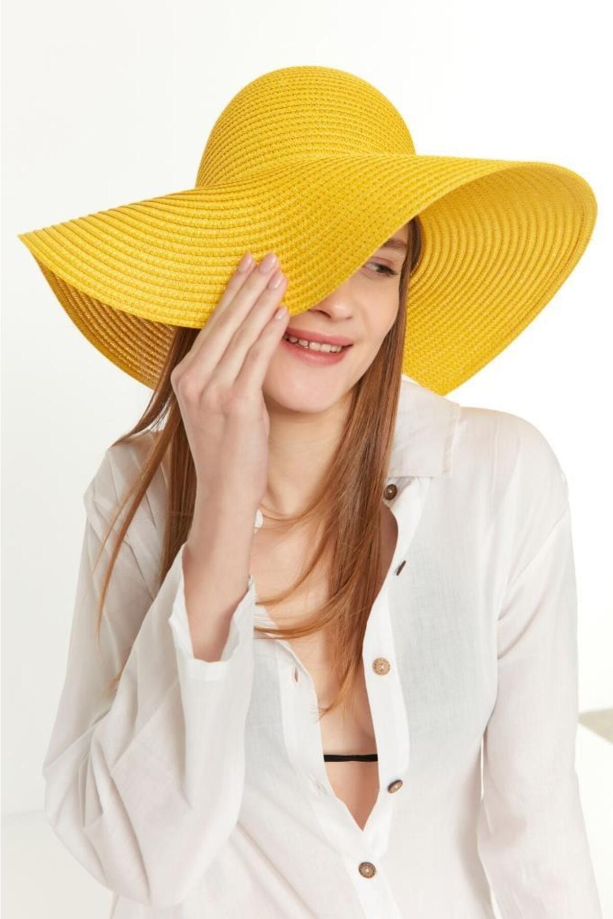 Axesoire 14232 Sarı Geniş Hasır Şapka