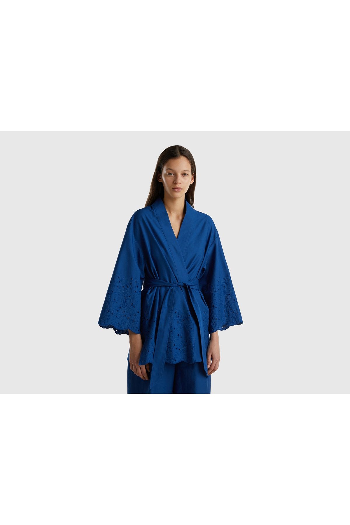 United Colors of Benetton Kadın İndigo İşlemeli Kimono İndigo
