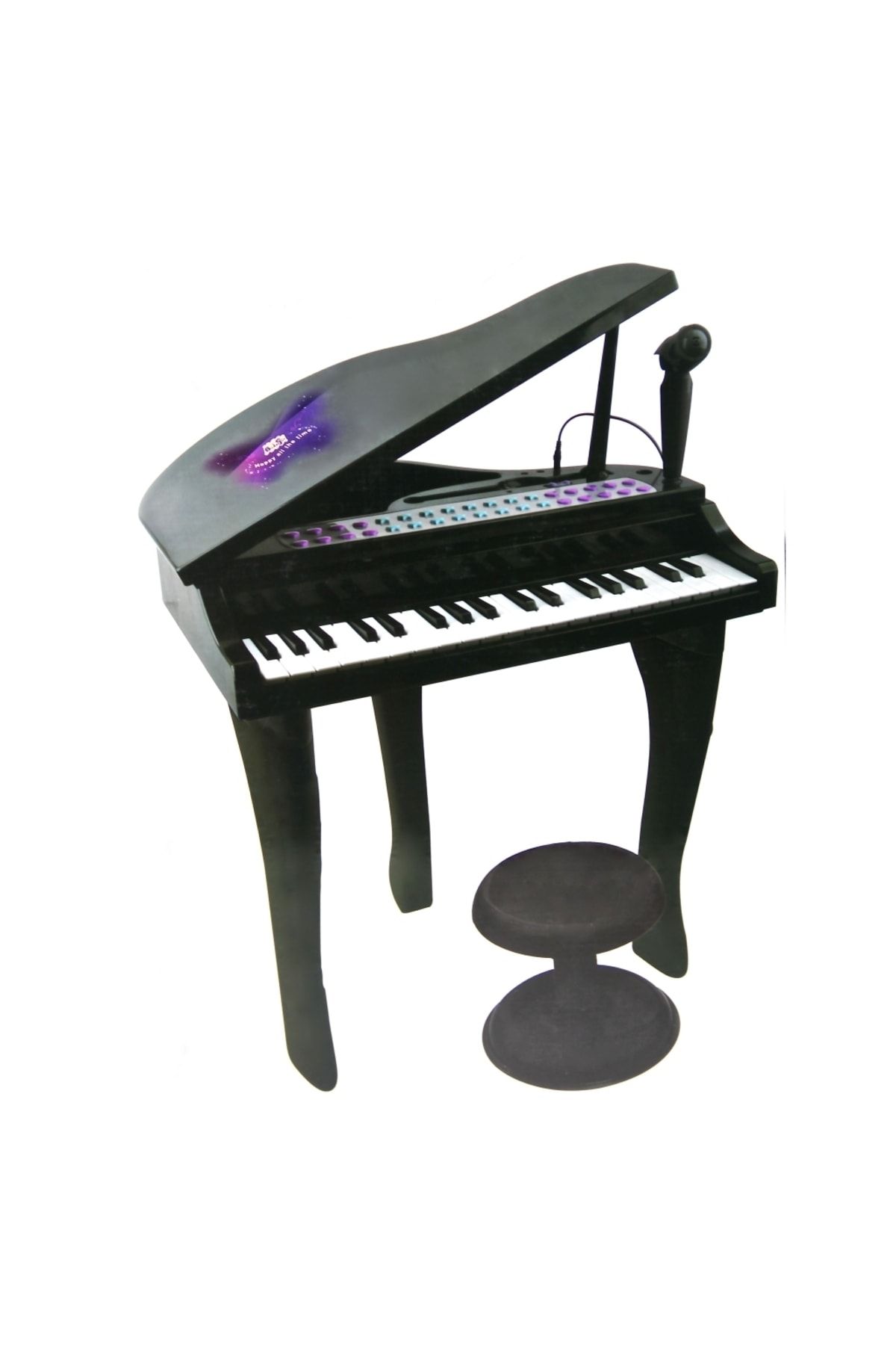Popit Toys Çocuk Mini Piyano Işıklı 37 Tuşlu Mikrofonlu Ve Tabureli Mini Piyano Siyah