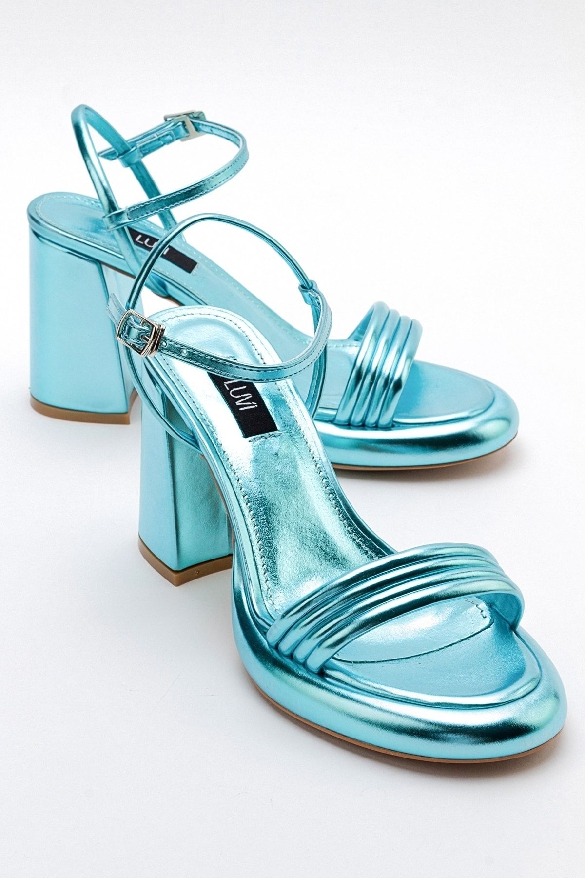 luvishoes Bebe Mavi Metalik Kadın Topuklu Ayakkabı