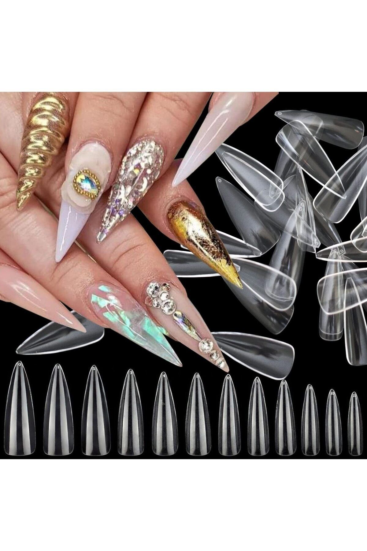 Lesley Yeni Nesil 100 Lü Jel Stiletto Takma Tırnak, Gel Premium