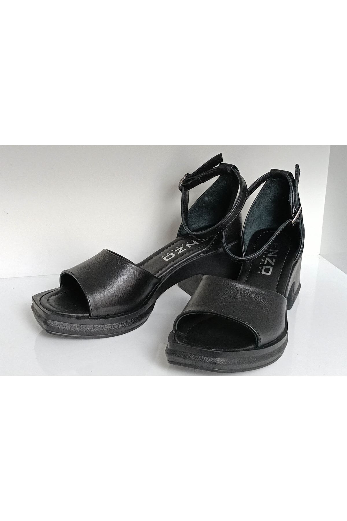 ENZO Kalite Toptan Siyah Hakiki Deri Sandalet Ayakkabı