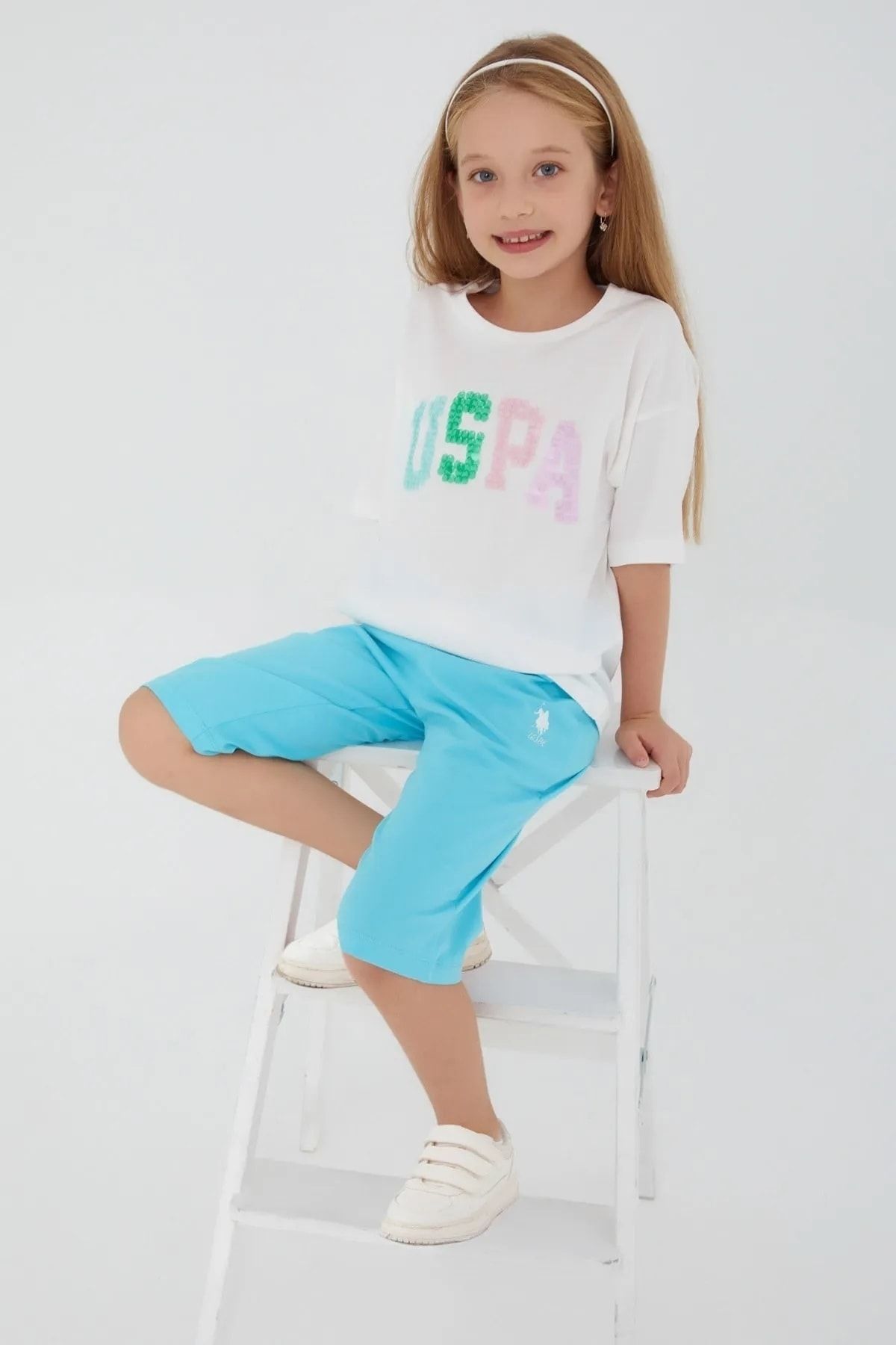 U.S. Polo Assn. Kız Çocuk T-shirt Kapri Takım Oxy-1401