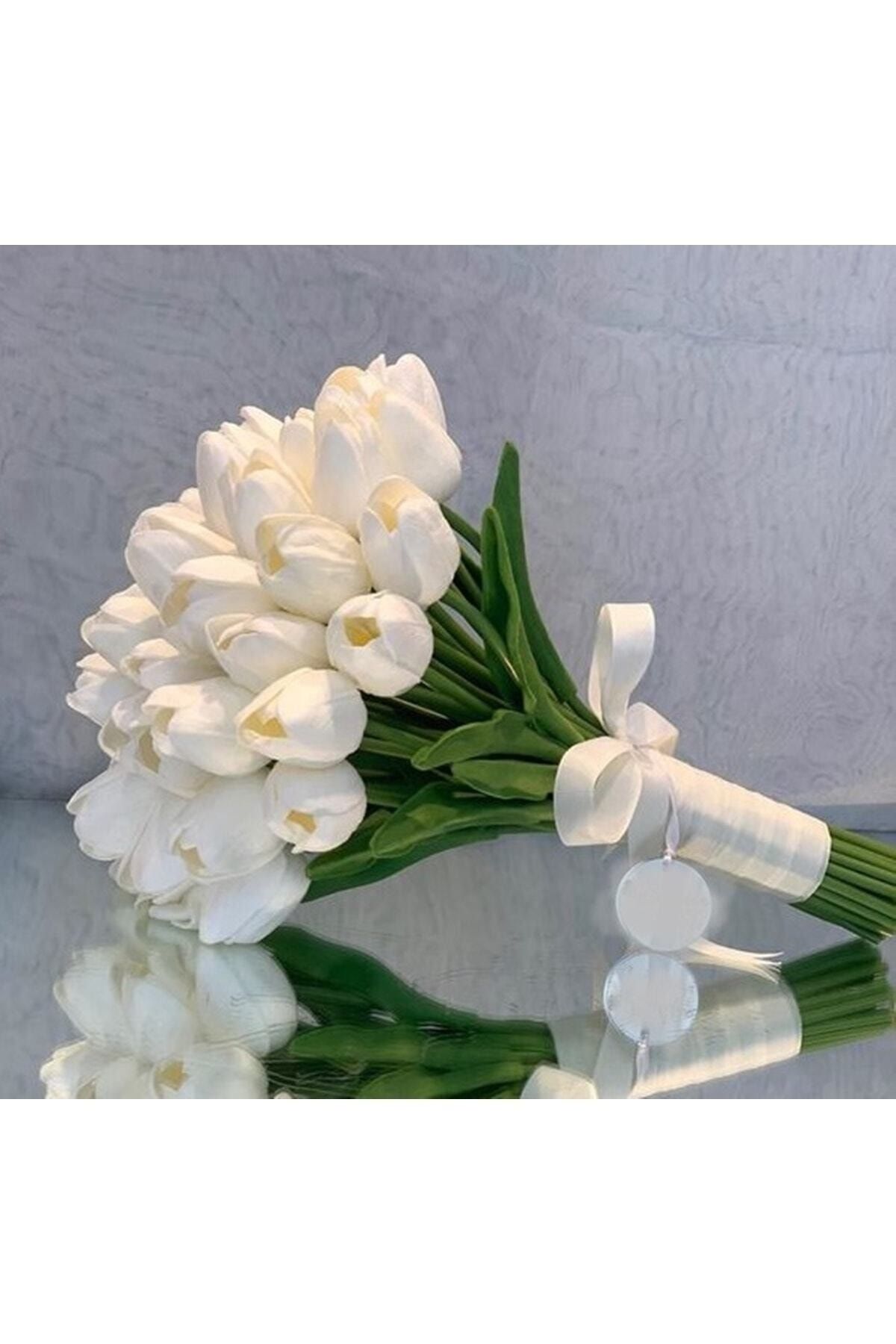 Hayalperest boncuk Gelin Buketi 20 Adet Islak Laleli Beyaz Damat Yaka Çiçeği
