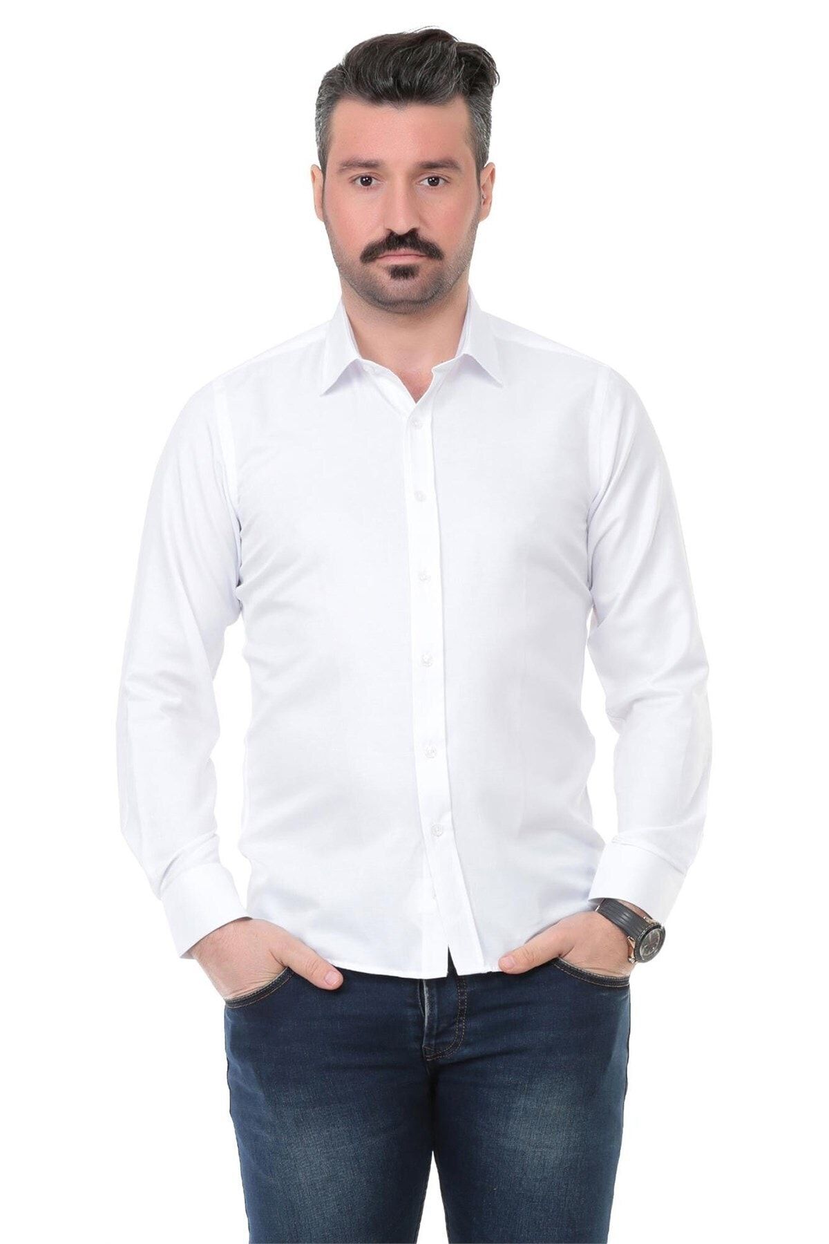 Buenza Erkek  Beyaz  Slim Fit Uzun Kol Gömlek 41102