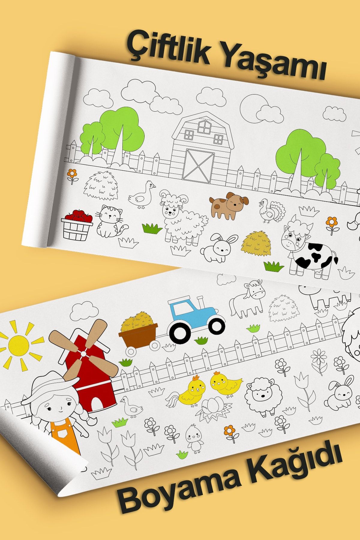 Enjoymydesign Çiftlik Yaşamı Dev Boyama Kağıdı 2.5 Metre Tatil Aktivite Rulosu - Çocuk Eğitici Boya Rulo Kağıt
