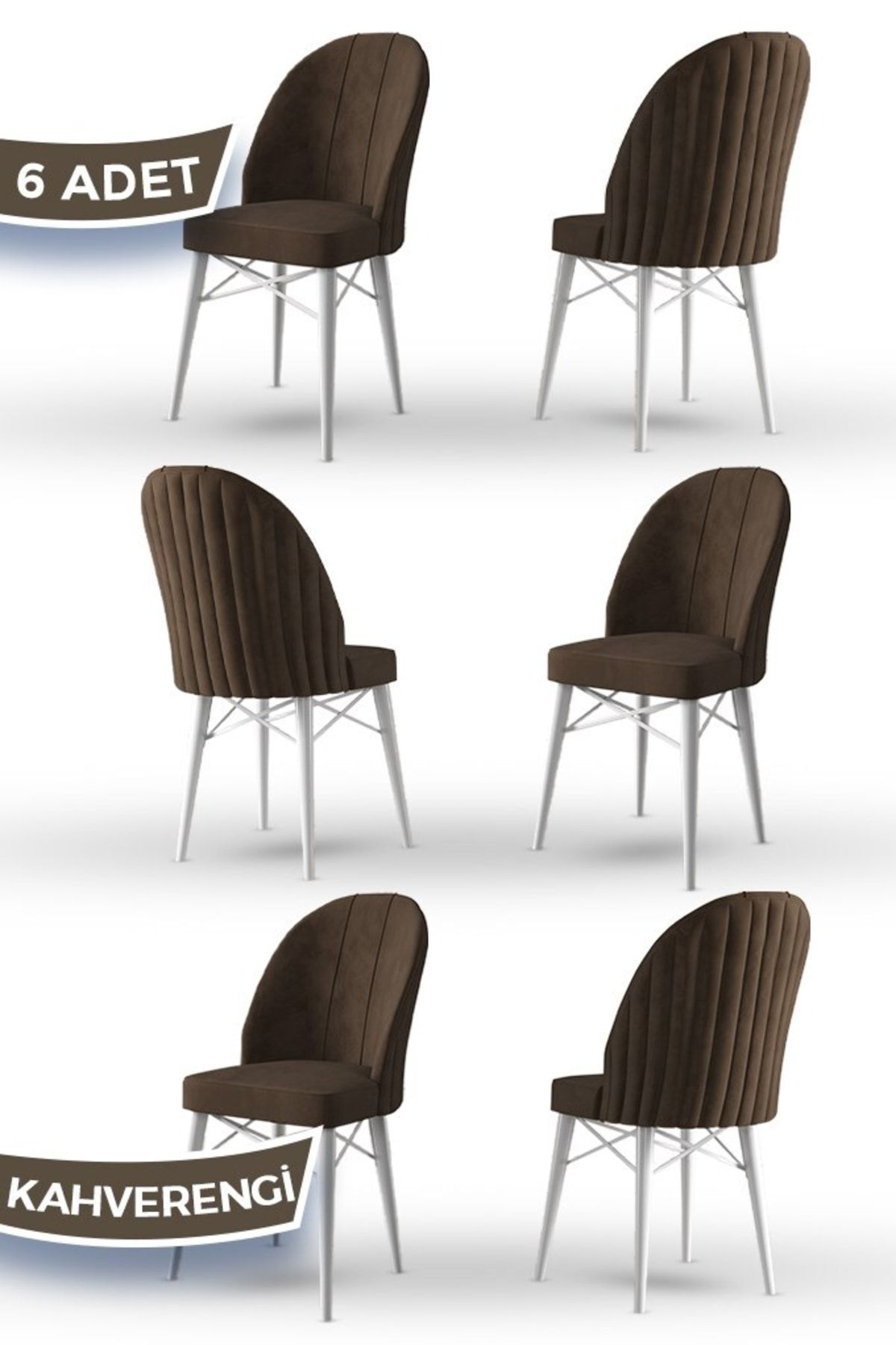 Canisa Jena Serisi 6 Adet Kahve Mutfak Sandalyesi 1.sınıf Babyface Ithal Kumaş Beyaz Gürgen Ayaklı