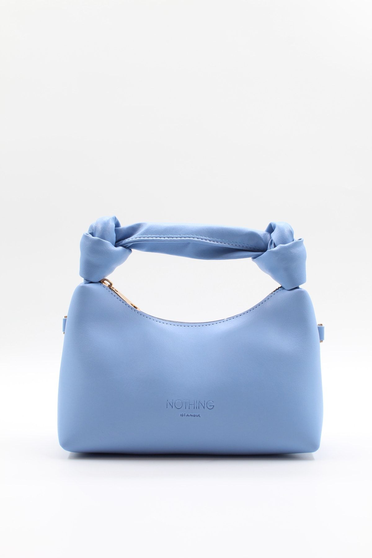 NOTHING Kadın Bebe Mavi Soft Deri Düğüm Detaylı Kulplu Zincir Askılı Mini El Omuz Baget Çanta