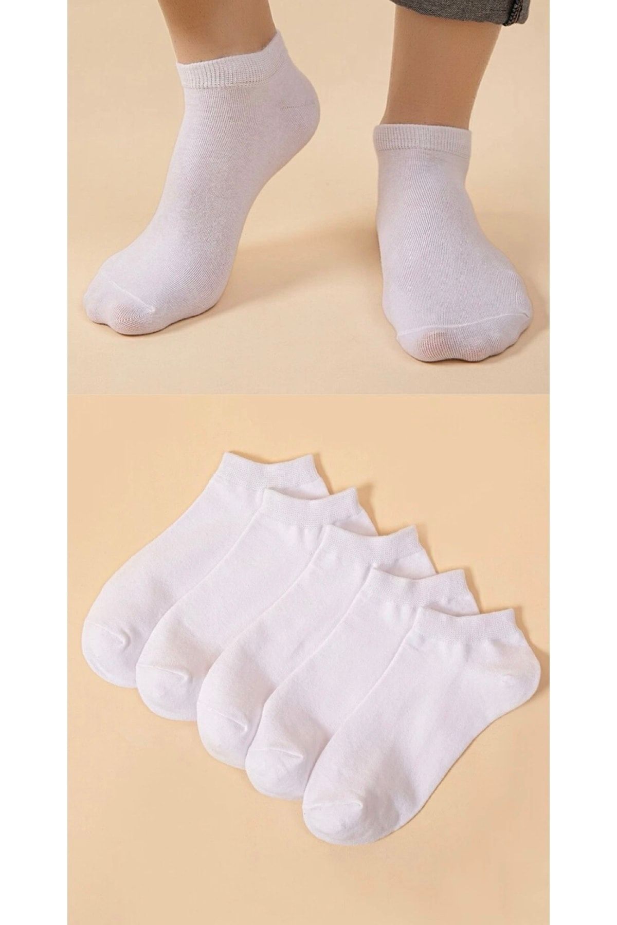 dm del more 5’li Düz Beyaz Bilek Boy Patik Çorap