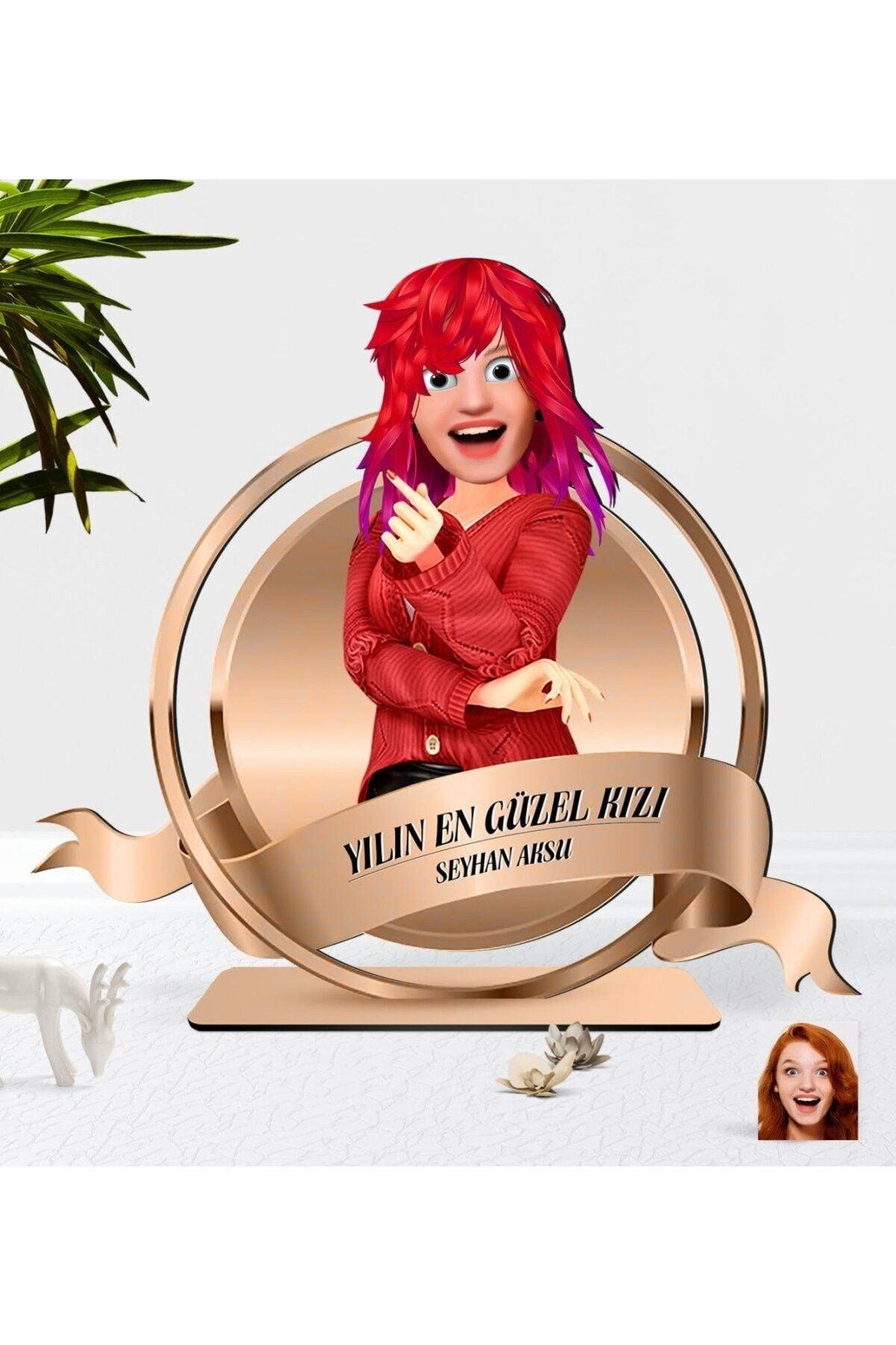 Bk Gift Kişiye Özel Kadın Animasyon Karikatürlü 3D Ahşap Biblo Plaket-14