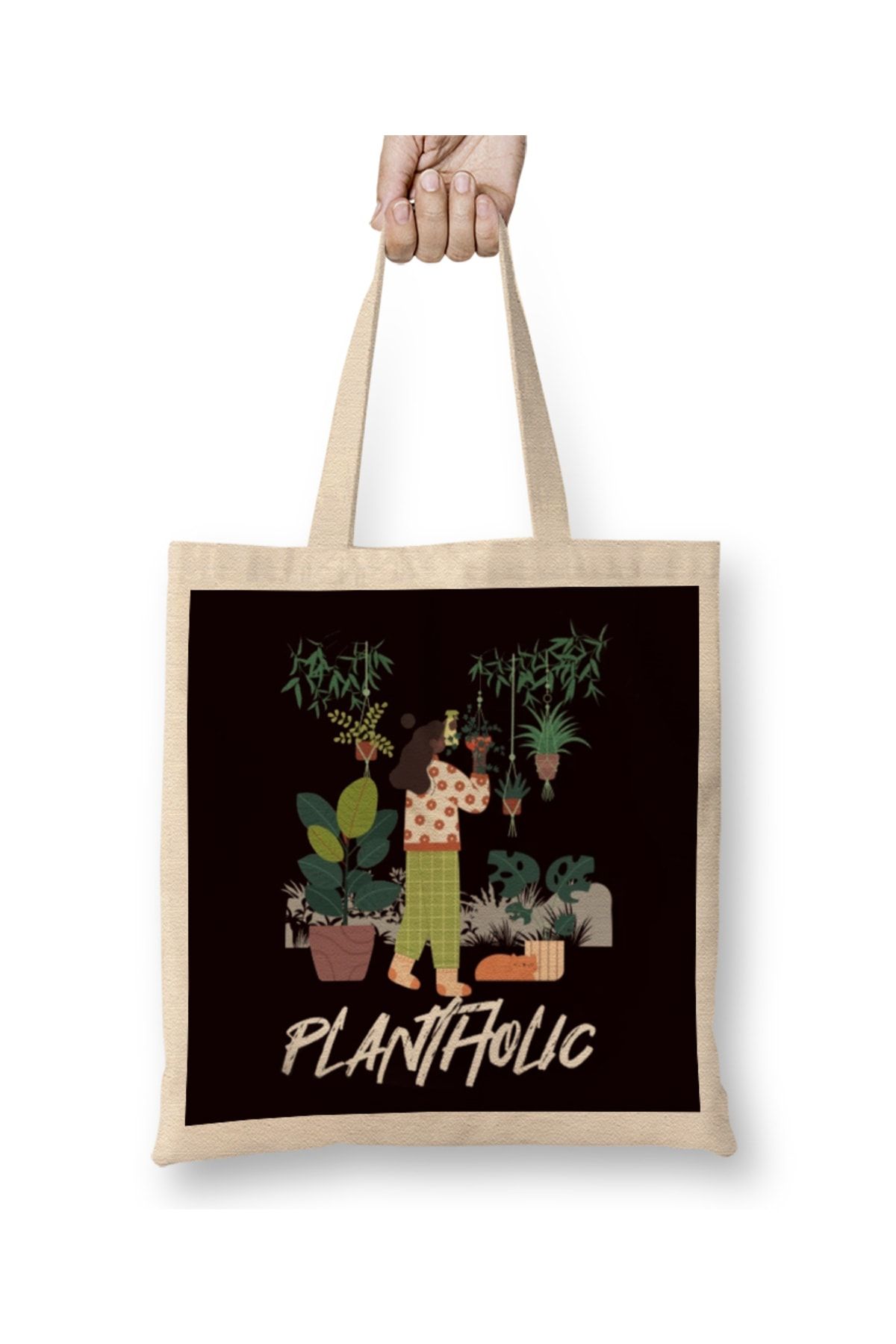 Baskı Dükkanı Plantholic Planting Indoor Plants Collector Hobby Gardener Bez Çanta Uzun Saplı