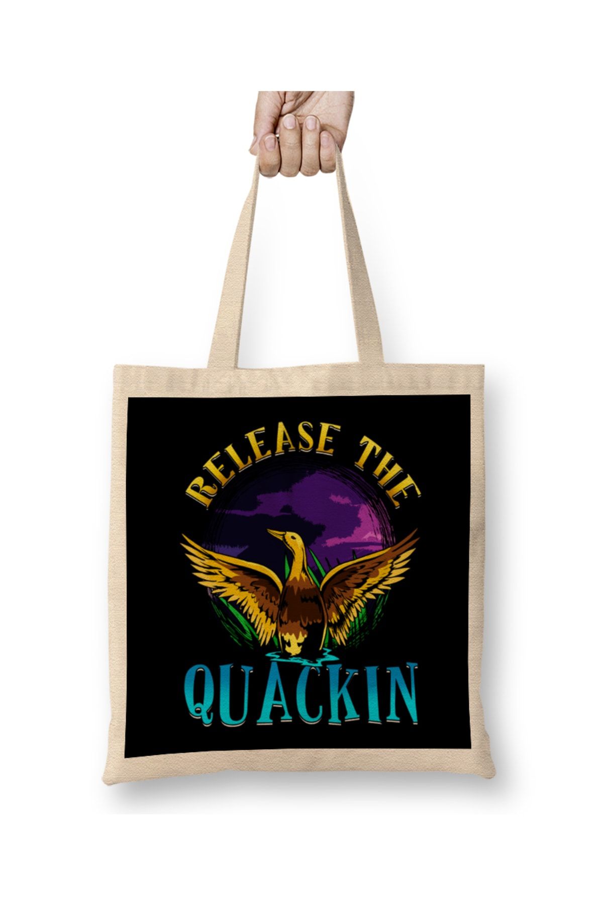 Baskı Dükkanı Funny Release The Quackin Cute Majestic Duck Bez Çanta Uzun Saplı