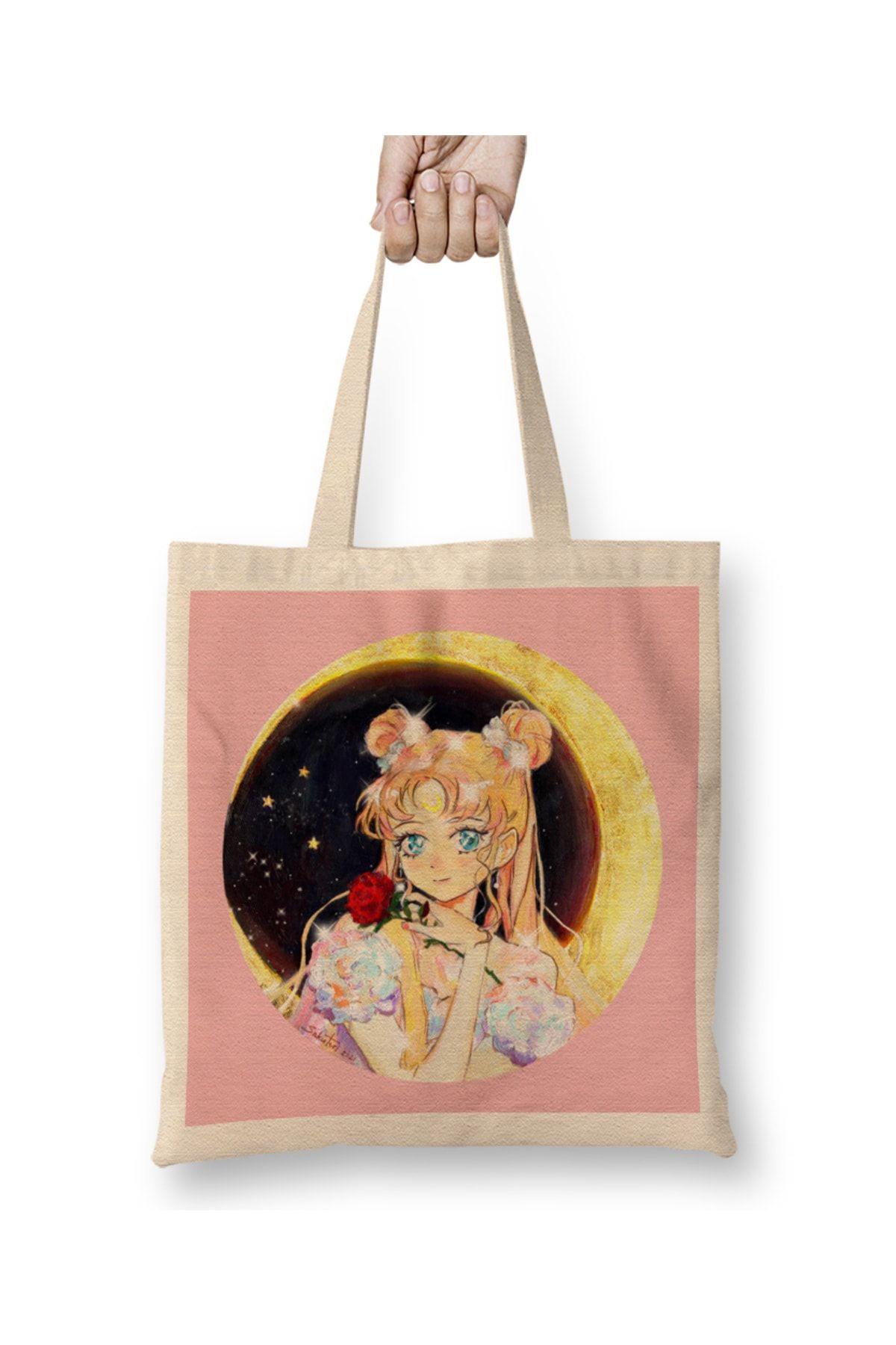 Baskı Dükkanı Sailor Moon Light Fanart 01 Bez Çanta Uzun Saplı