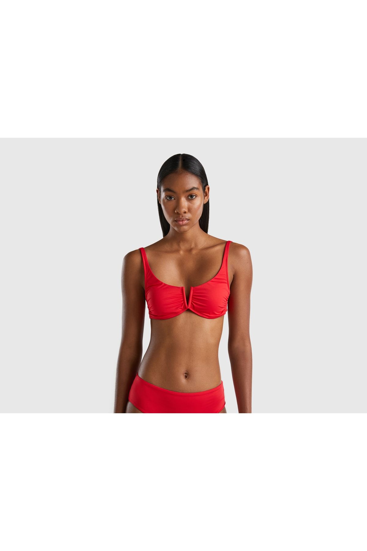 United Colors of Benetton Kadın Kırmızı Arkadan Bağlamalı Bikini Üstü Antrasit