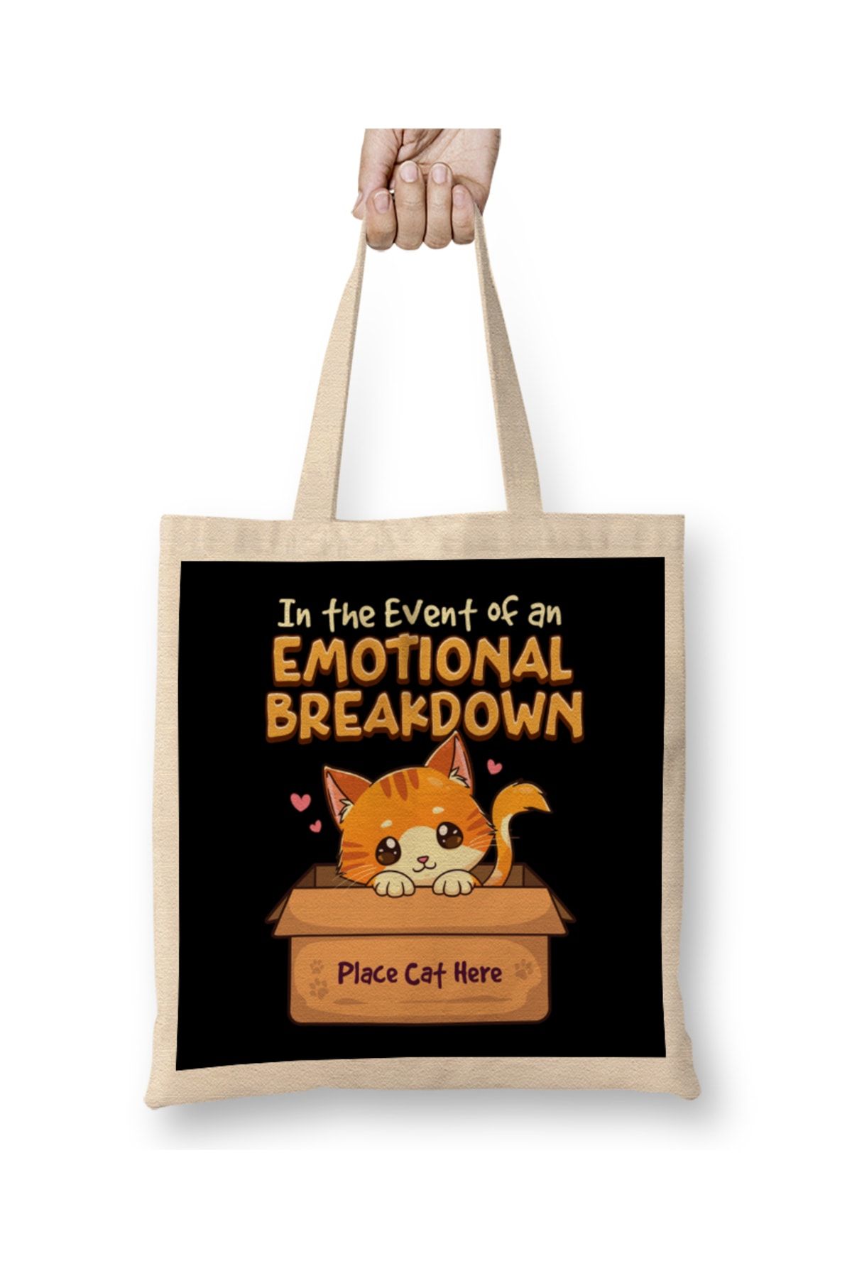 Baskı Dükkanı Cat Mom Af In The Event of Emotional Breakdown Place Cat Here Bez Çanta Uzun Saplı