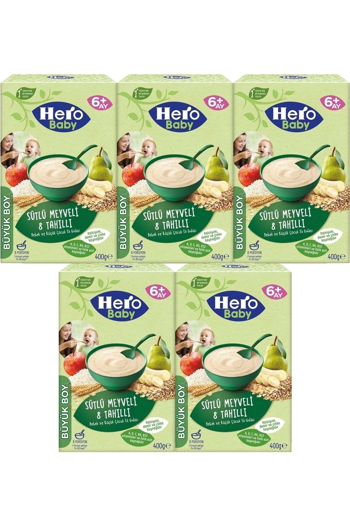 Hero Baby Kaşık Maması 400gr Sütlü Meyveli 8 Tahıllı 5 Li Set