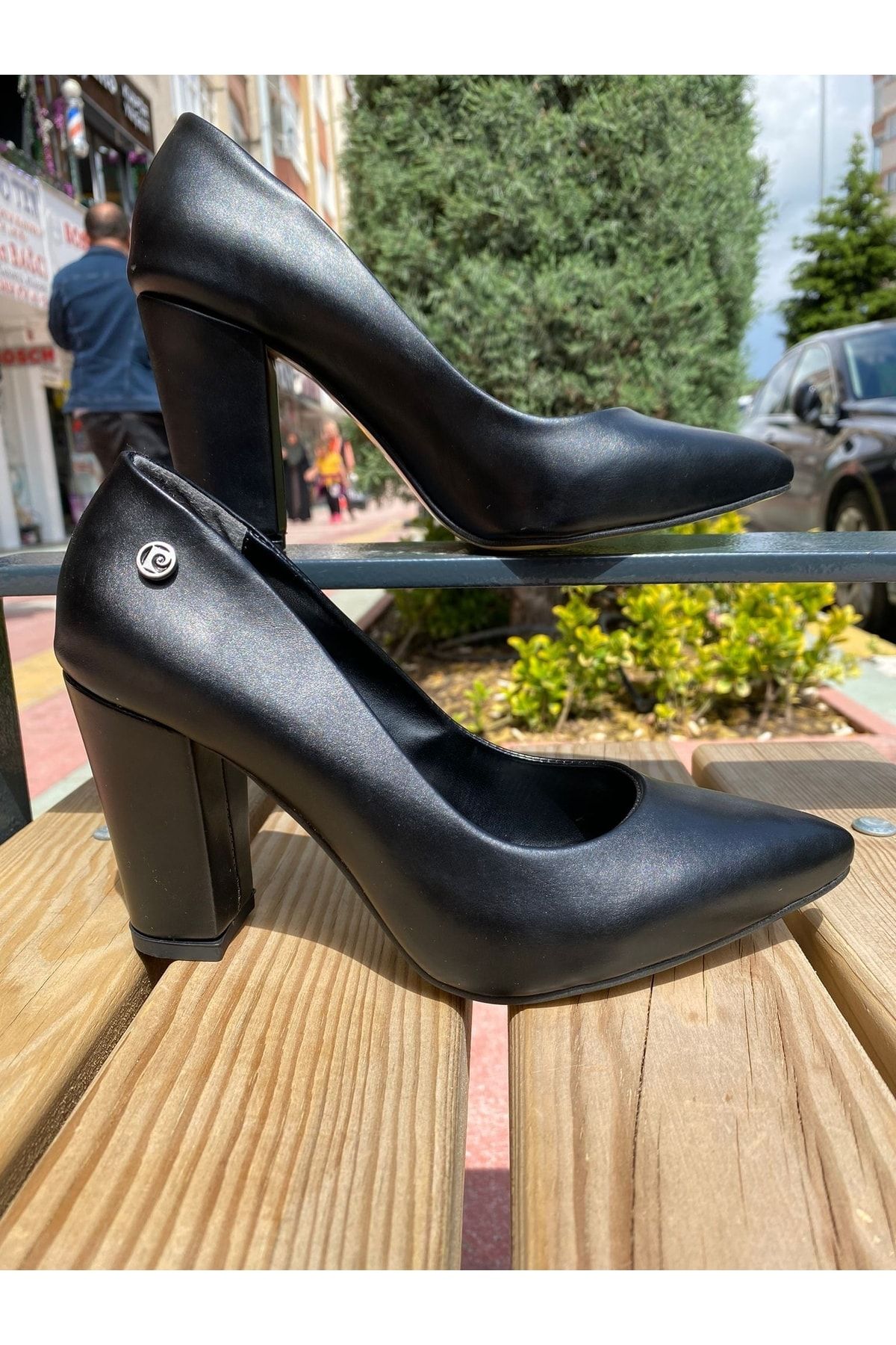 Pierre Cardin ® | Pc-52273 Cilt Deri Comfort Taban Kadın 8cm Kalın Topuklu Günlük Stiletto Ayakkabı