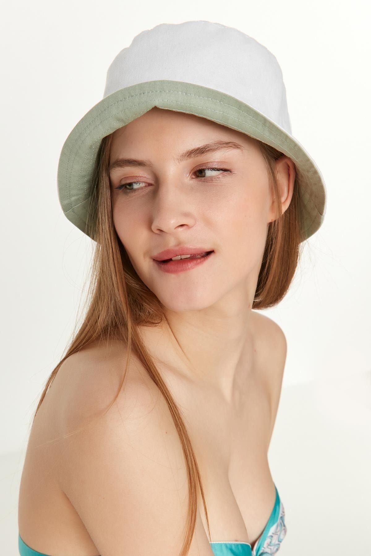 Axesoire 13614 Çift Taraflı Mint Yeşil Beyaz Tas Şapka