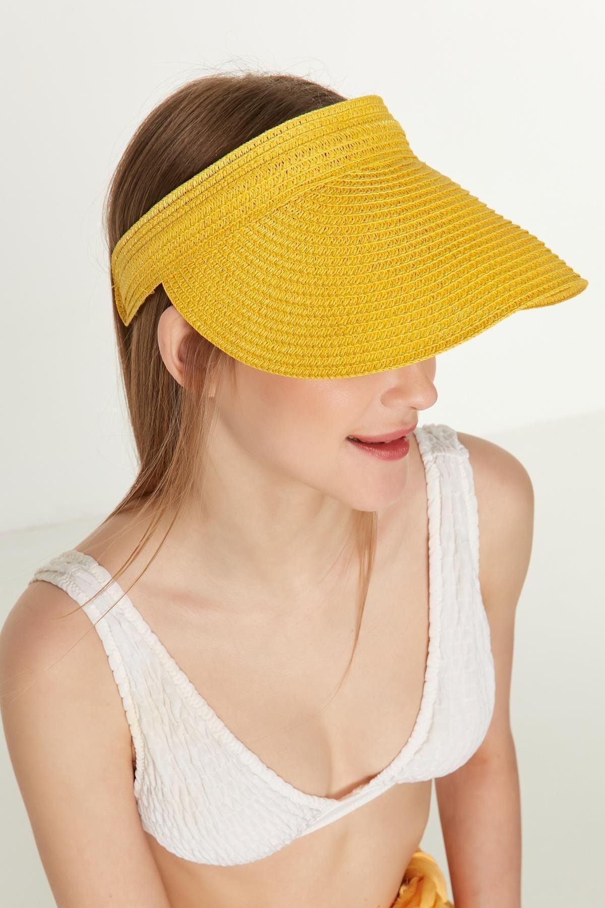 Axesoire 14260 Sarı Hasır Vizör Şapka