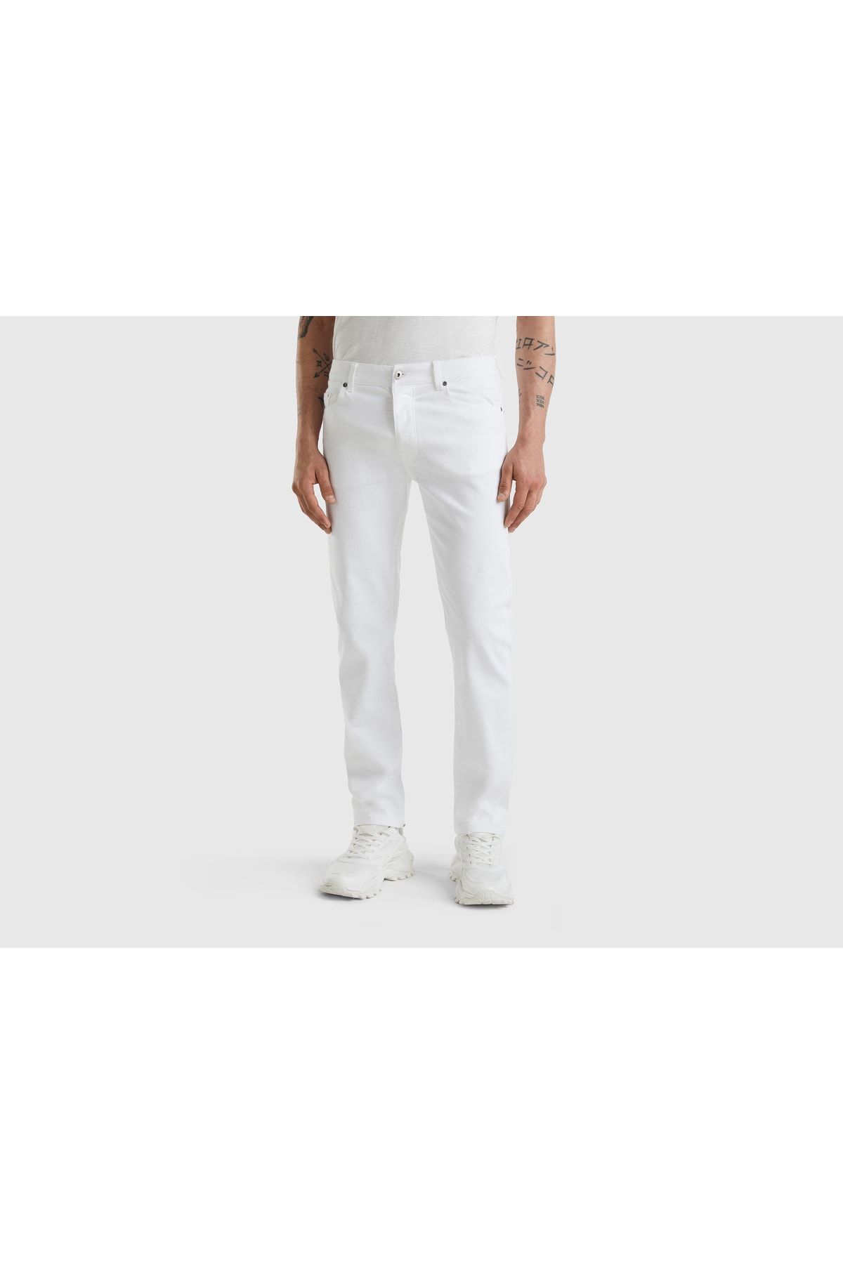 United Colors of Benetton Erkek Beyaz Slim Fit Chino Denim Pantolon Beyaz