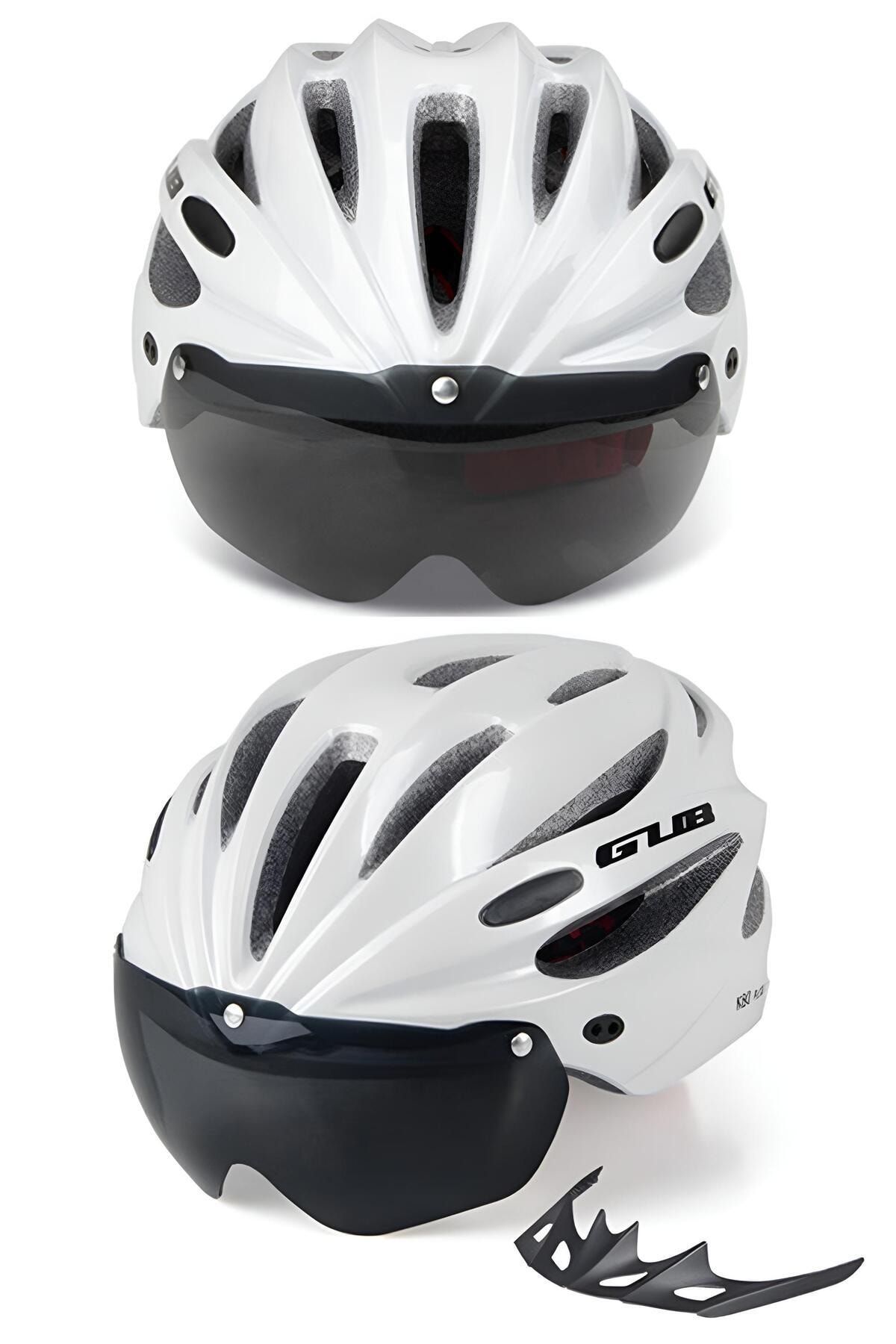 TeknoExpress Full Korumalı Rüzgar Geçirmez Bisiklet-Yol Kaskı Vizör Gözlüklü Yarış Kaskı (Beyaz)