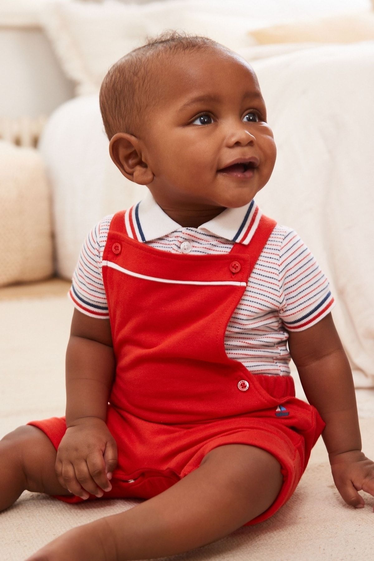 Next Baby % 100 Pamuklu Kırmızı Polo Yaka Salopet Body Zıbın Set