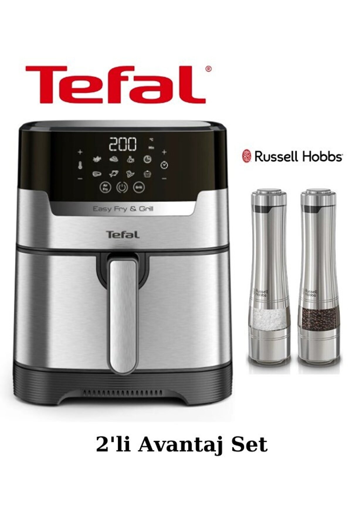 Friteuza Cu Aer Cald Tefal Ey505D Easy Fry & Grill, Tehnologie 2 In 1 (Friteuza Cu Aer Si Gratar), Afisaj Digital, 4, 2 Litri Pentru 6 Portii, 8 Programe De Gatit, Economie