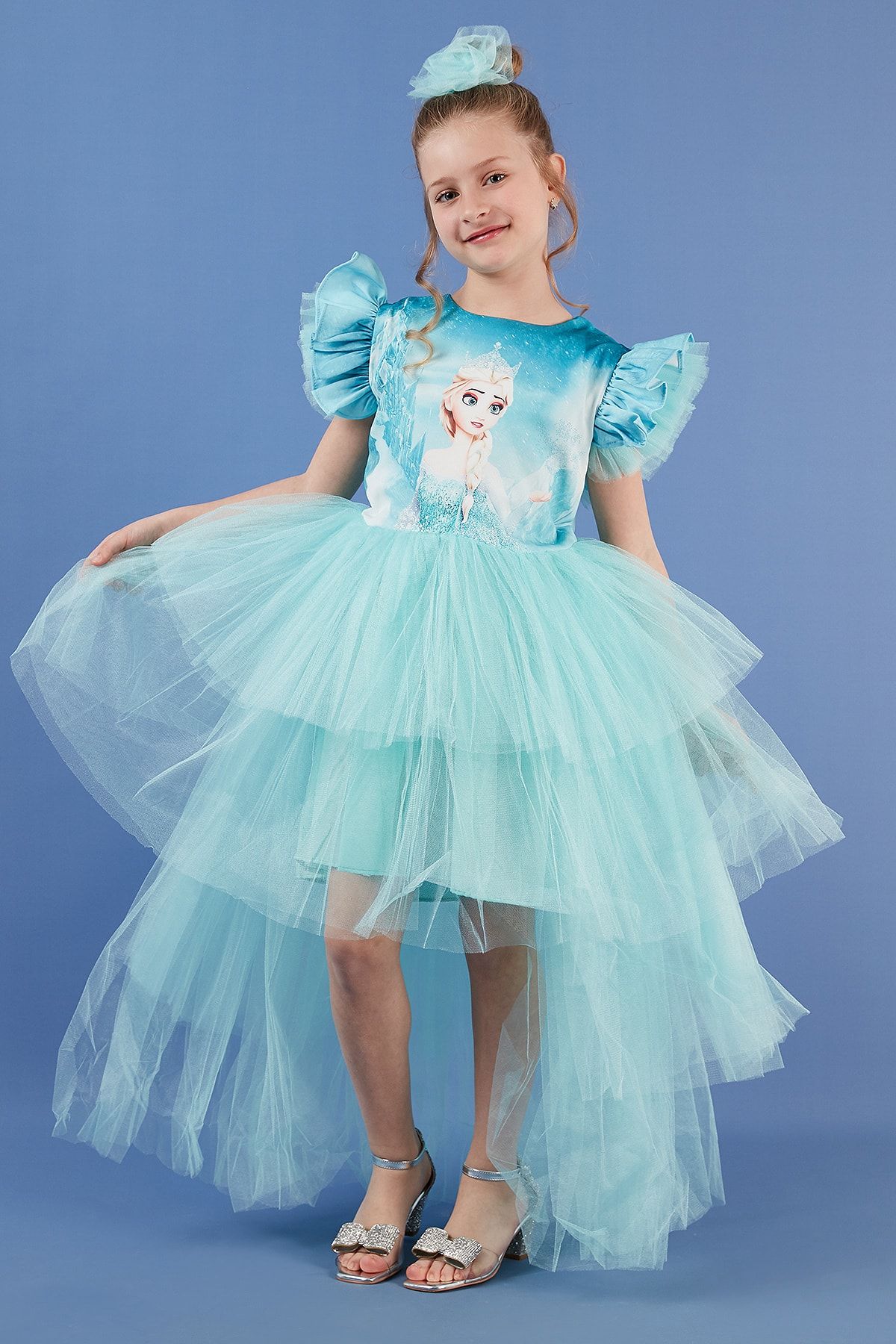 Lela Kat Kat Tül Etekli Kuyruklu Elsa Abiye Kostüm Parti Elbise Kız Çocuk ELBİSE 6567007